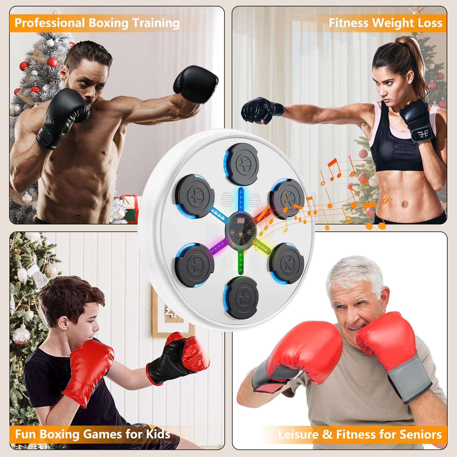 Portable Smart Bluetooth LED Music Boxing Machine - Wall Mounted Electronic Punching Bag for Home, Kids & Adults Training, Stress Relief - Perfect for Fitness, Boxing Practice & Fun Family Activities