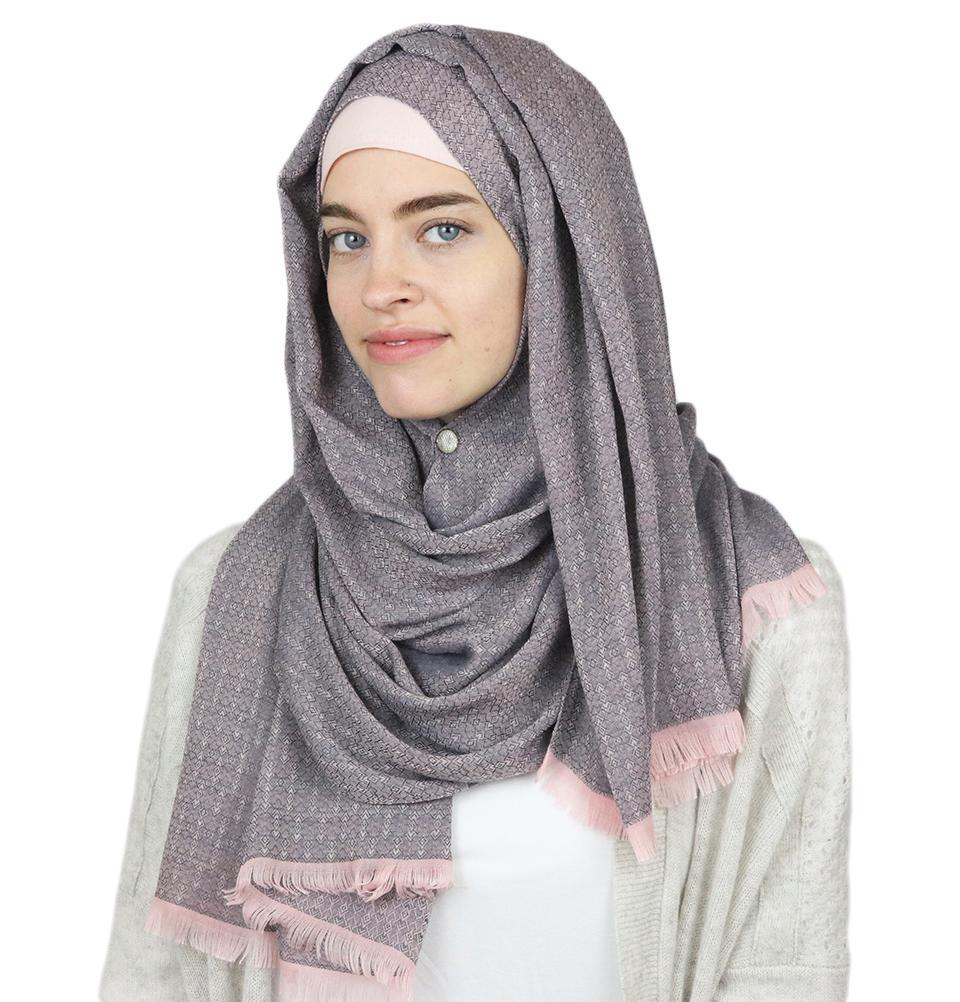 Aker Jacquard Hijab Shawl - Navy Blue & Pink 1023BRL - Lightweight Muslim Headscarf for Women, Perfect for Daily Wear, Prayer, and Special Occasions