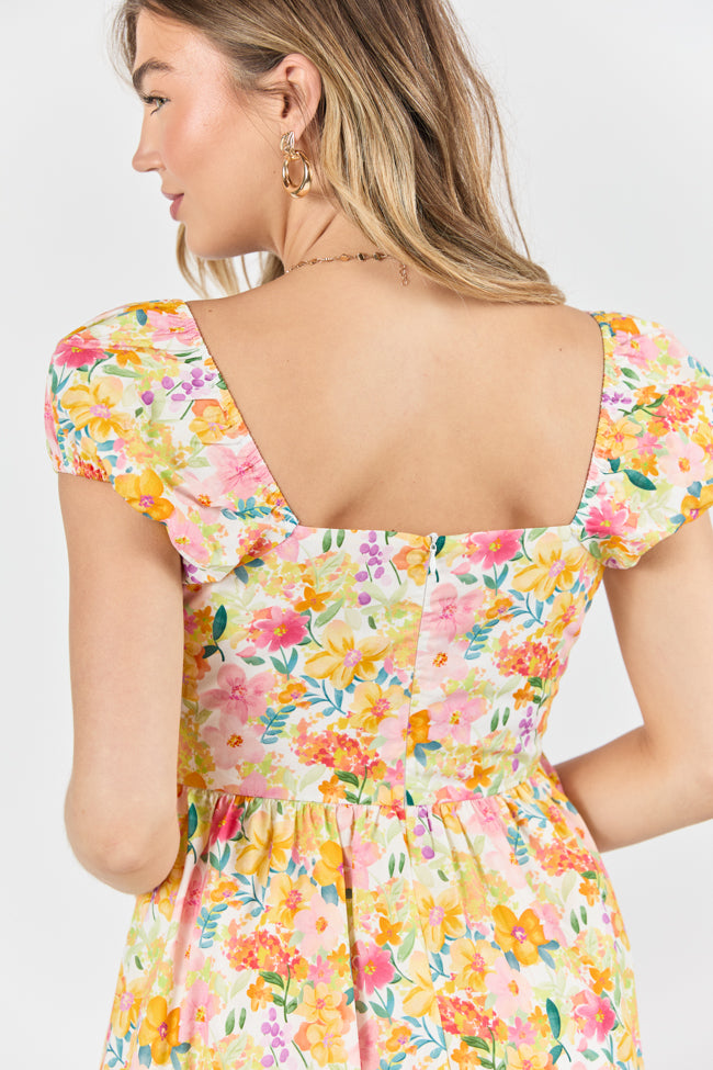 Dream Of Me Multi Floral Bubble Sleeve Mini Dress - Women's Floral Print Party Dress for Summer, Weddings & Date Nights
