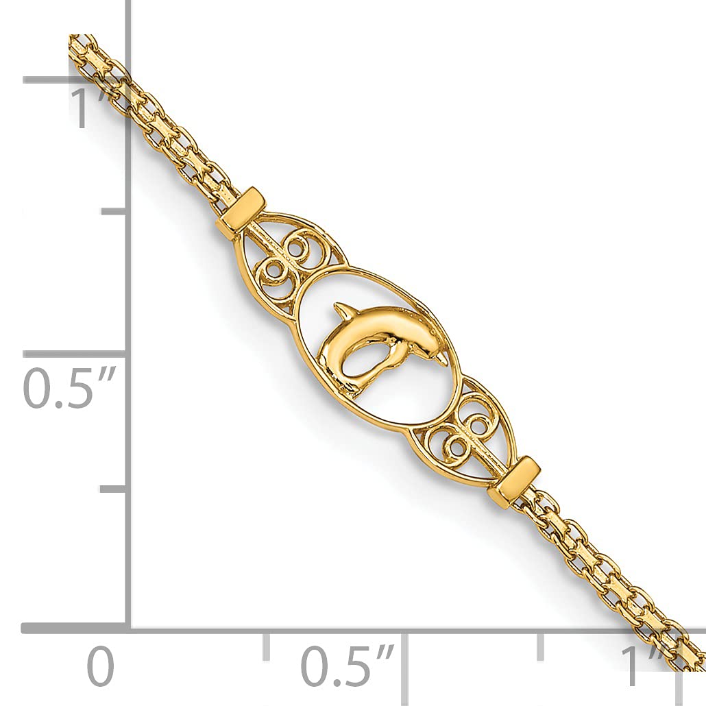 14K Yellow Gold Dolphin Anklet Bracelet - 9