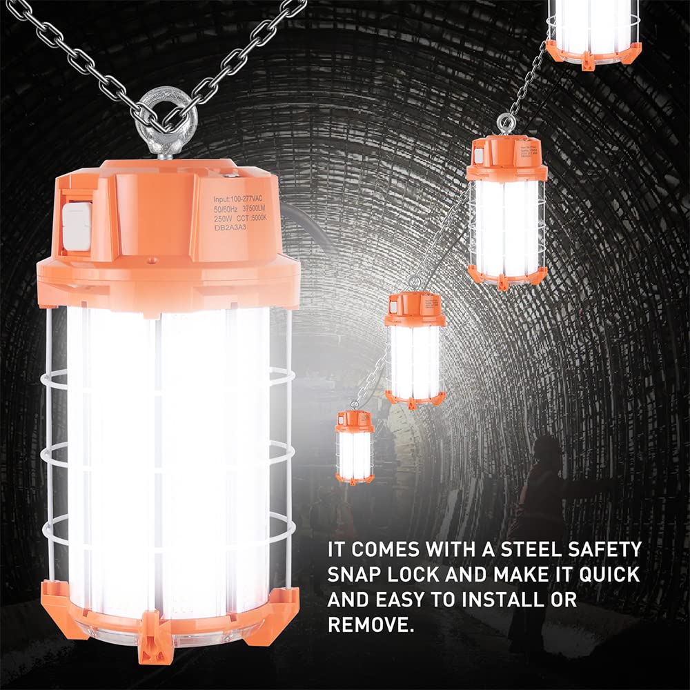 250W LED Temporary Work Light - 37,500 Lumens Super Bright Construction Lighting | 5000K Daylight Portable Job Site Light with On/Off Switch | Durable for Indoor & Outdoor Use in Warehouses, Garages, Construction Sites, and Emergency Lighting