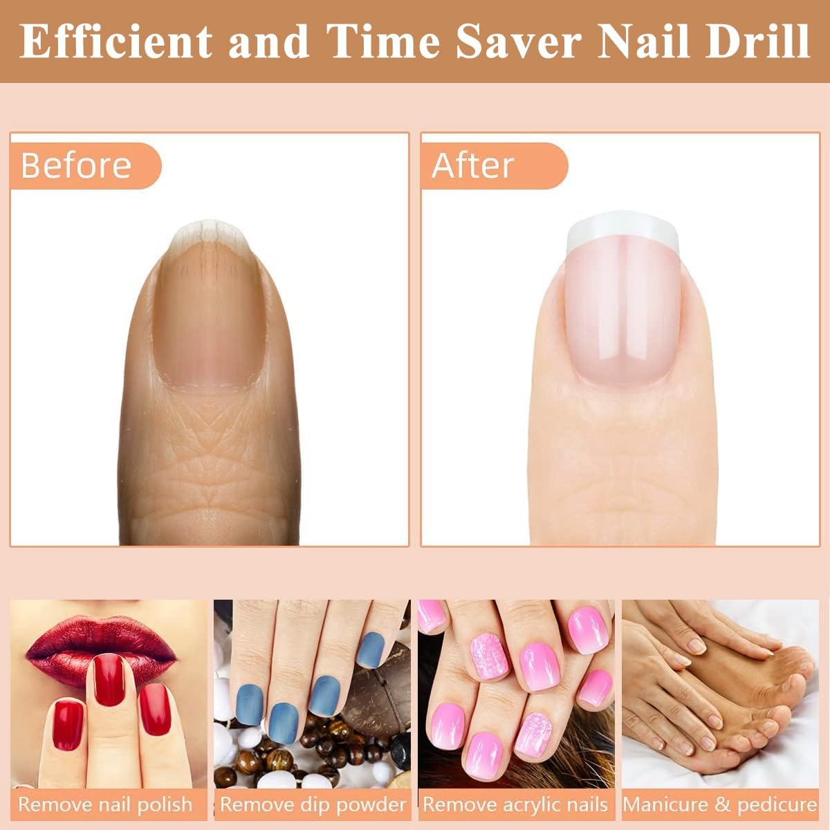 Professional Electric Nail Drill Kit - Kreni Cordless Nail File Machine with 6 Drill Bits & Sanding Paper for Salon & Home Manicure Pedicure | Perfect for Nail Art, Acrylics & Gel Polish Removal | Portable Nail Care Tools for DIY & Professional Use