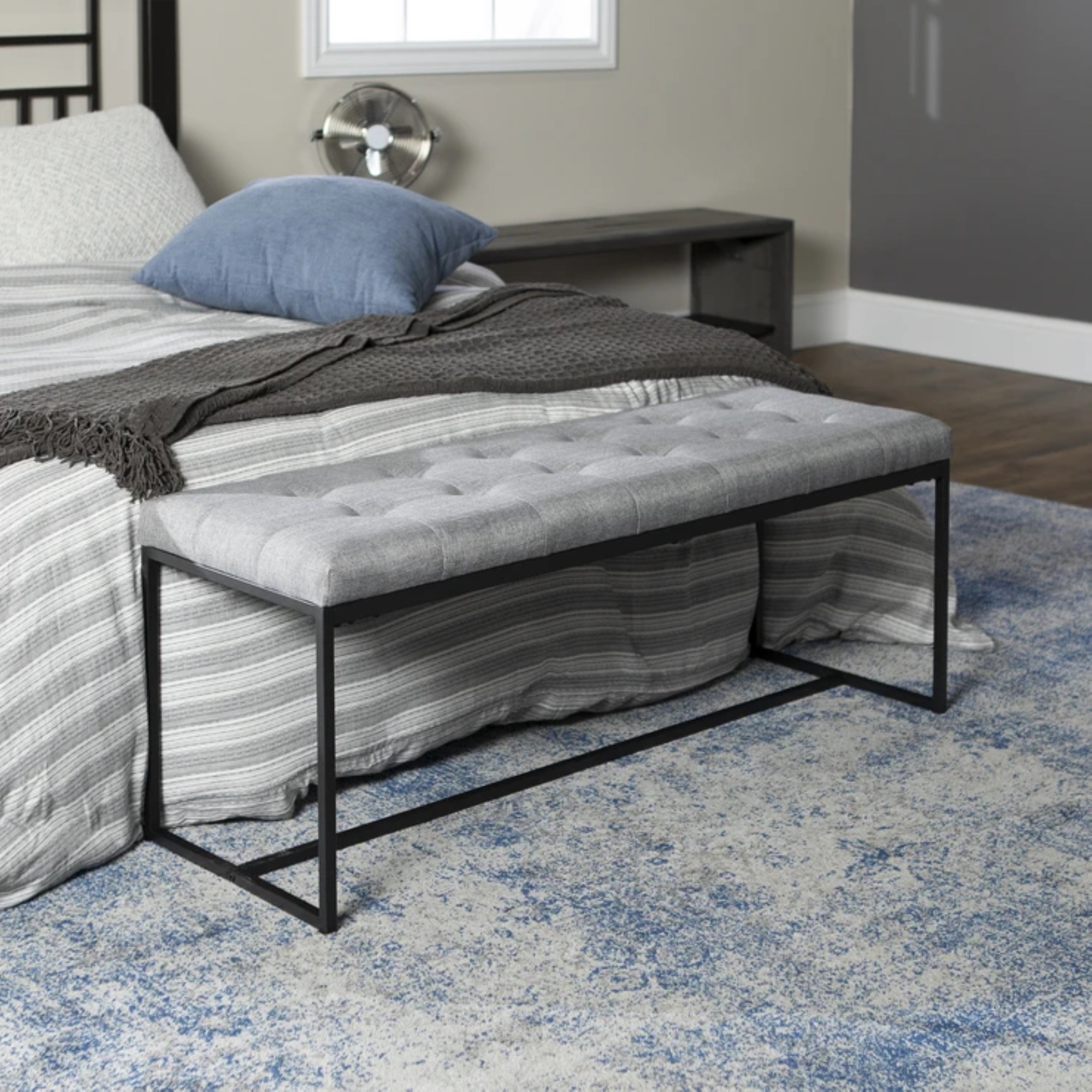 Woodstock™ Grey Fabric Relax Bench Seat with Black Metal Frame - Perfect for Living Room, Patio, or Entryway Seating