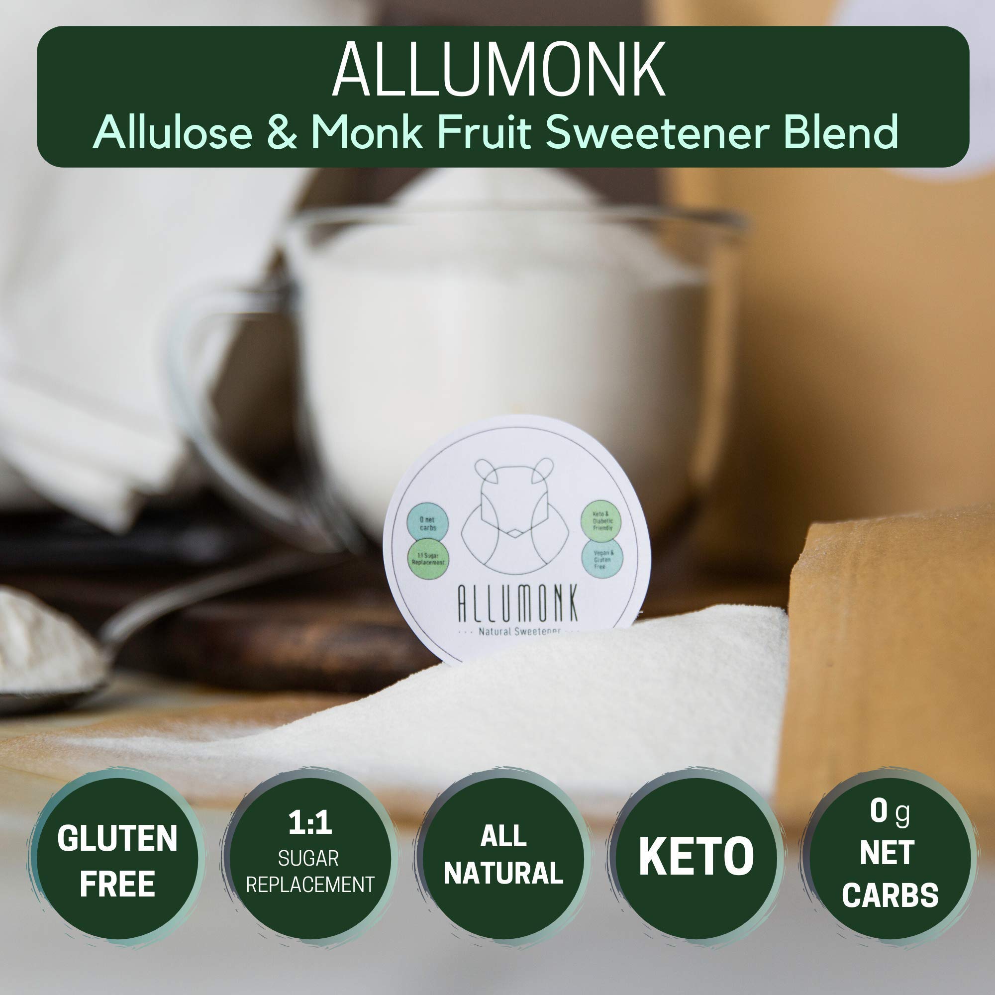 ChipMonk AlluMonk - Allulose and Monk Fruit Sweetener Blend - Zero Calorie, Zero Carb, Keto, Diabetic & Paleo Friendly Sugar Substitute - Gluten Free, Vegan - Perfect for Baking, Coffee & Healthy Recipes