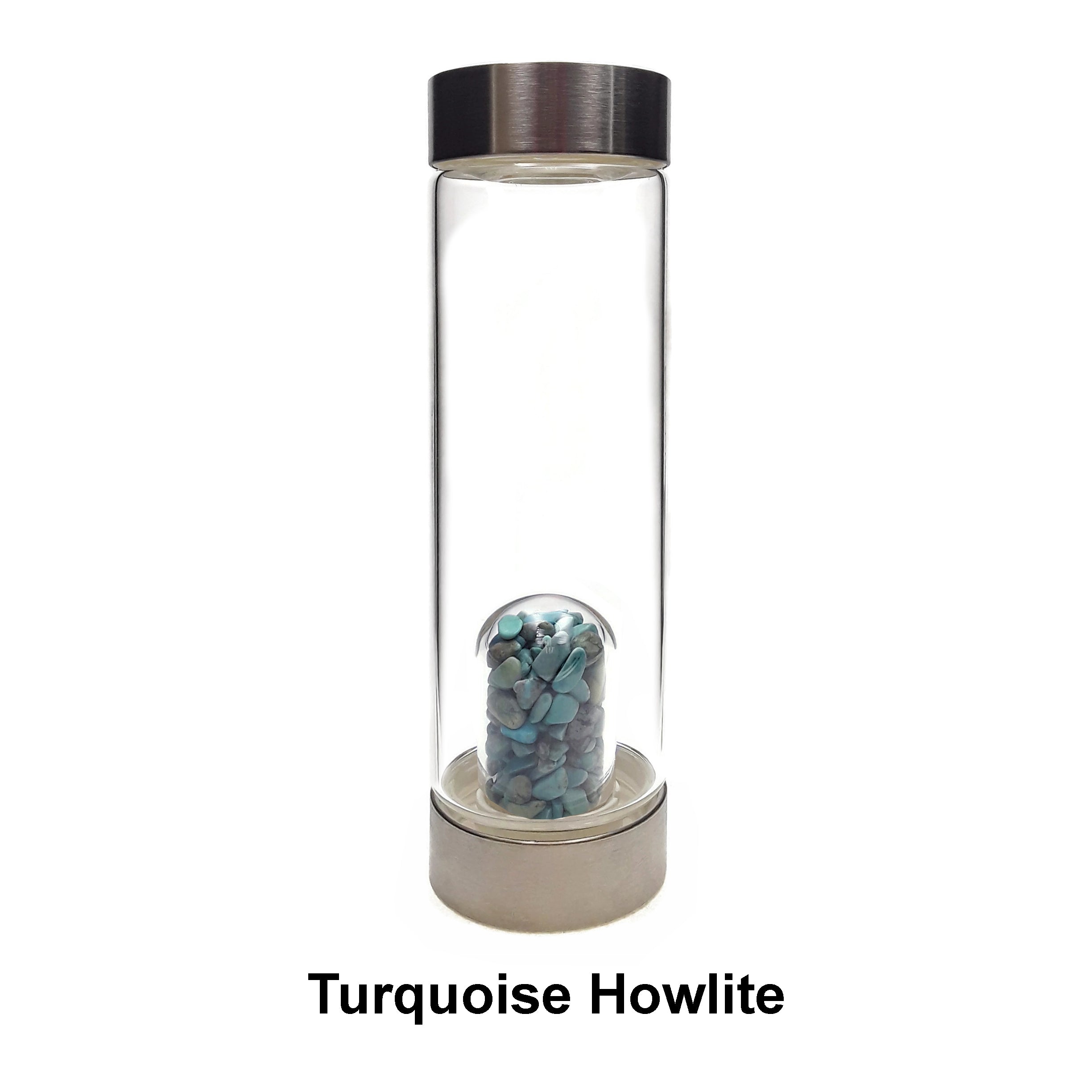 Crystal Infused Healing Glass Water Bottle with Gemstone Chips - 9