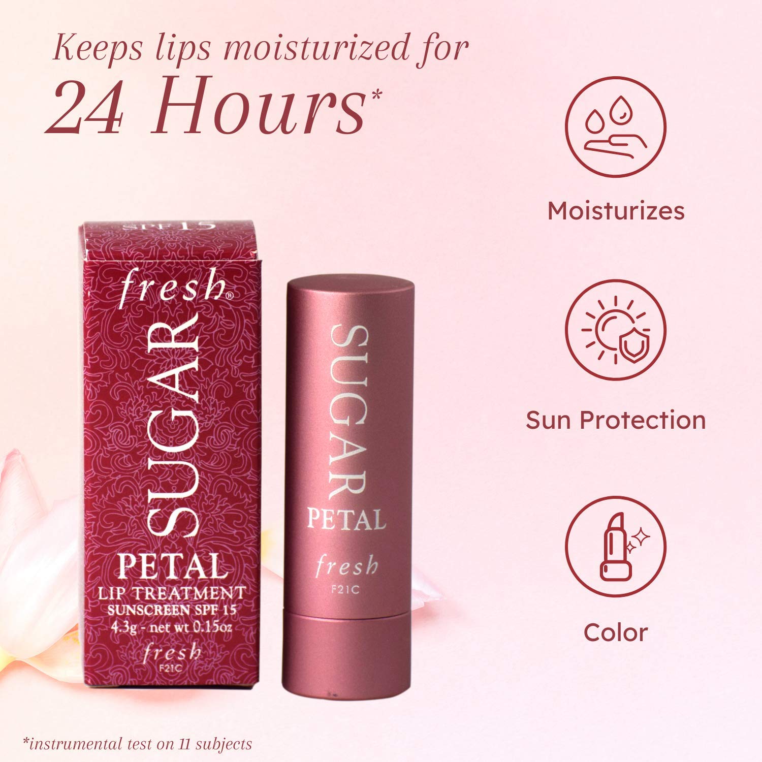 Fresh Sugar Lip Treatment SPF 15 - Petal 4.3g | Hydrating Lip Balm with Sun Protection | Perfect for Daily Moisture & UV Defense