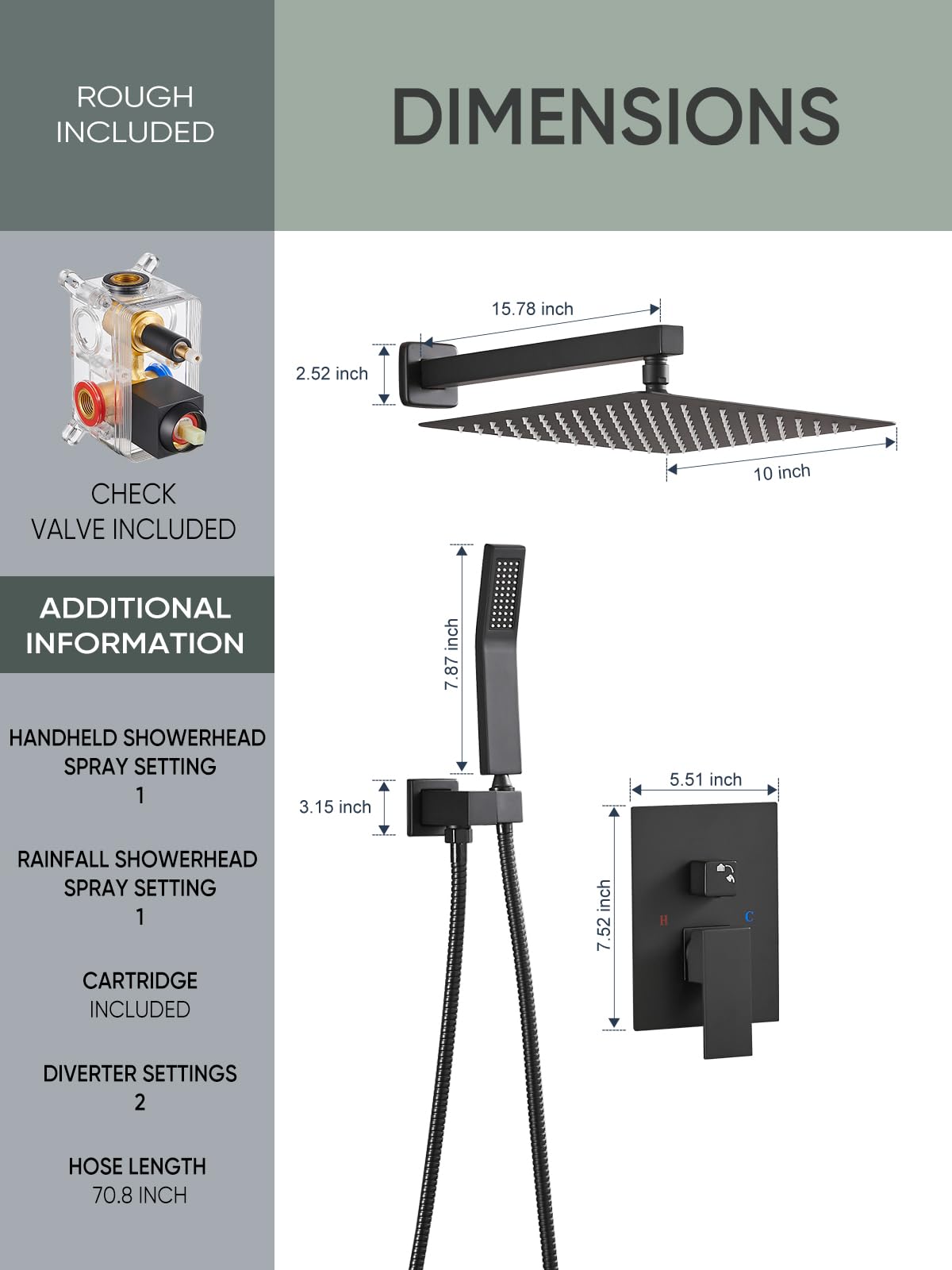 Premium Matte Black Shower System - 10