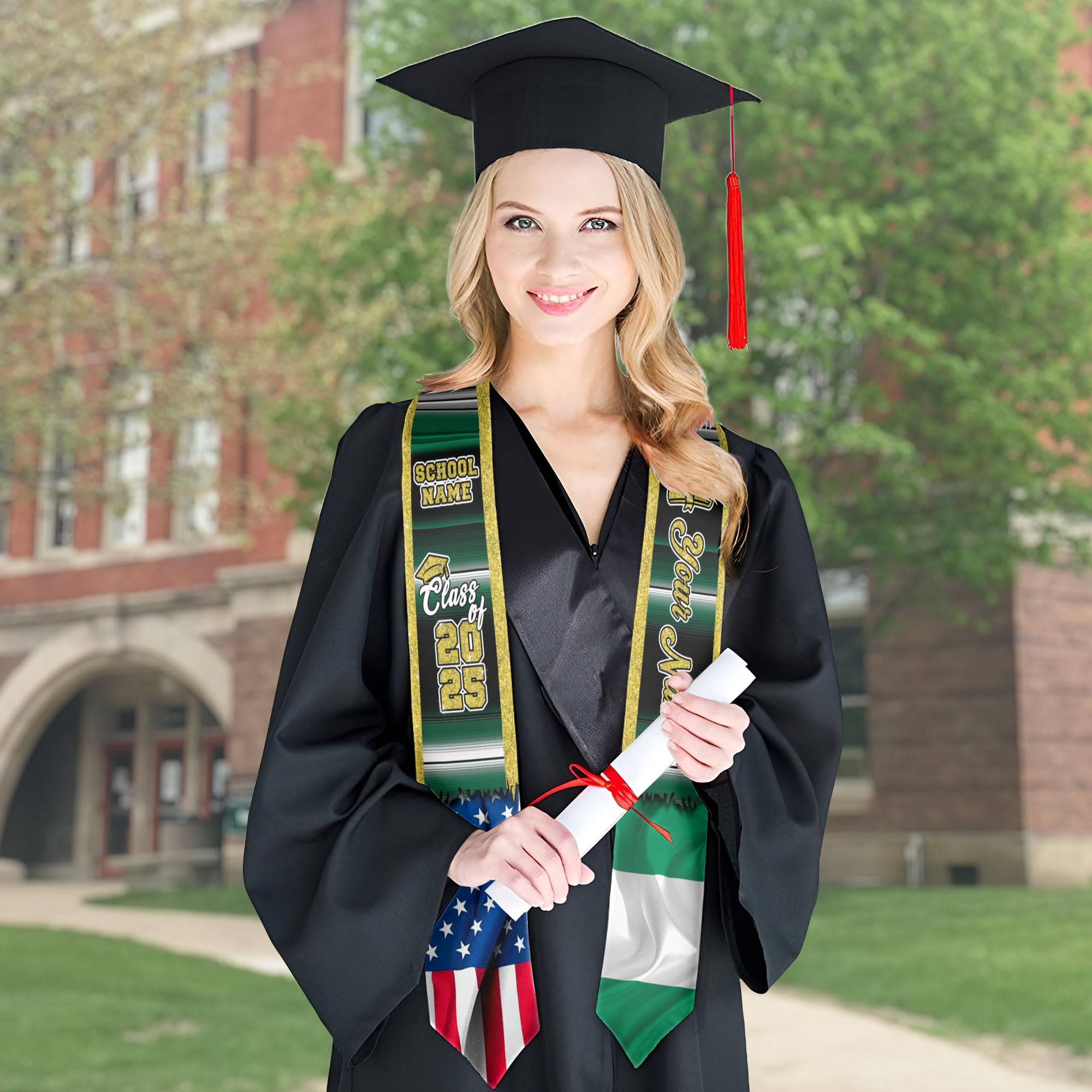 Custom Nigerian American Flag Graduation Sash 2025 - Nigeria Graduation Stole for Ceremonies & Celebrations - Perfect for Graduation Day, Cultural Events & Pride Celebrations