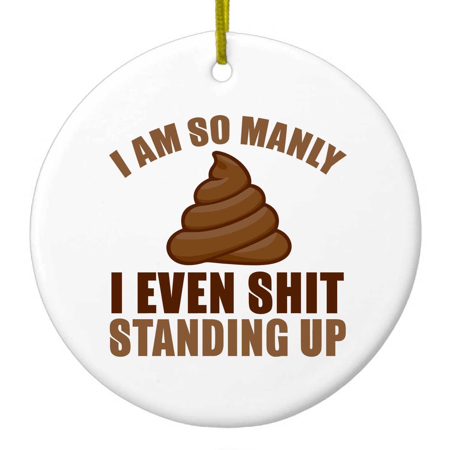 DistinctInk Hanging Ceramic Christmas Tree Ornament with Gold String - 2.75 Inch Round Holiday Decoration - Perfect Gift for Men, Funny Bathroom Humor Decor - Ideal for Christmas Trees, Office White Elephant Gifts & Man Cave Decorations