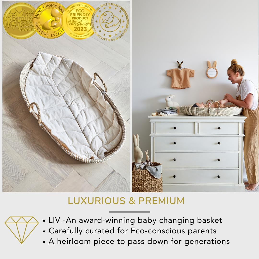 Premium Organic Baby Nursery Bundle - Handmade Matching Baby Changing Basket & Diaper Caddy Organizer Set for Newborn Essentials | Perfect for Baby Showers, Nursery Decor & Diaper Storage Organization