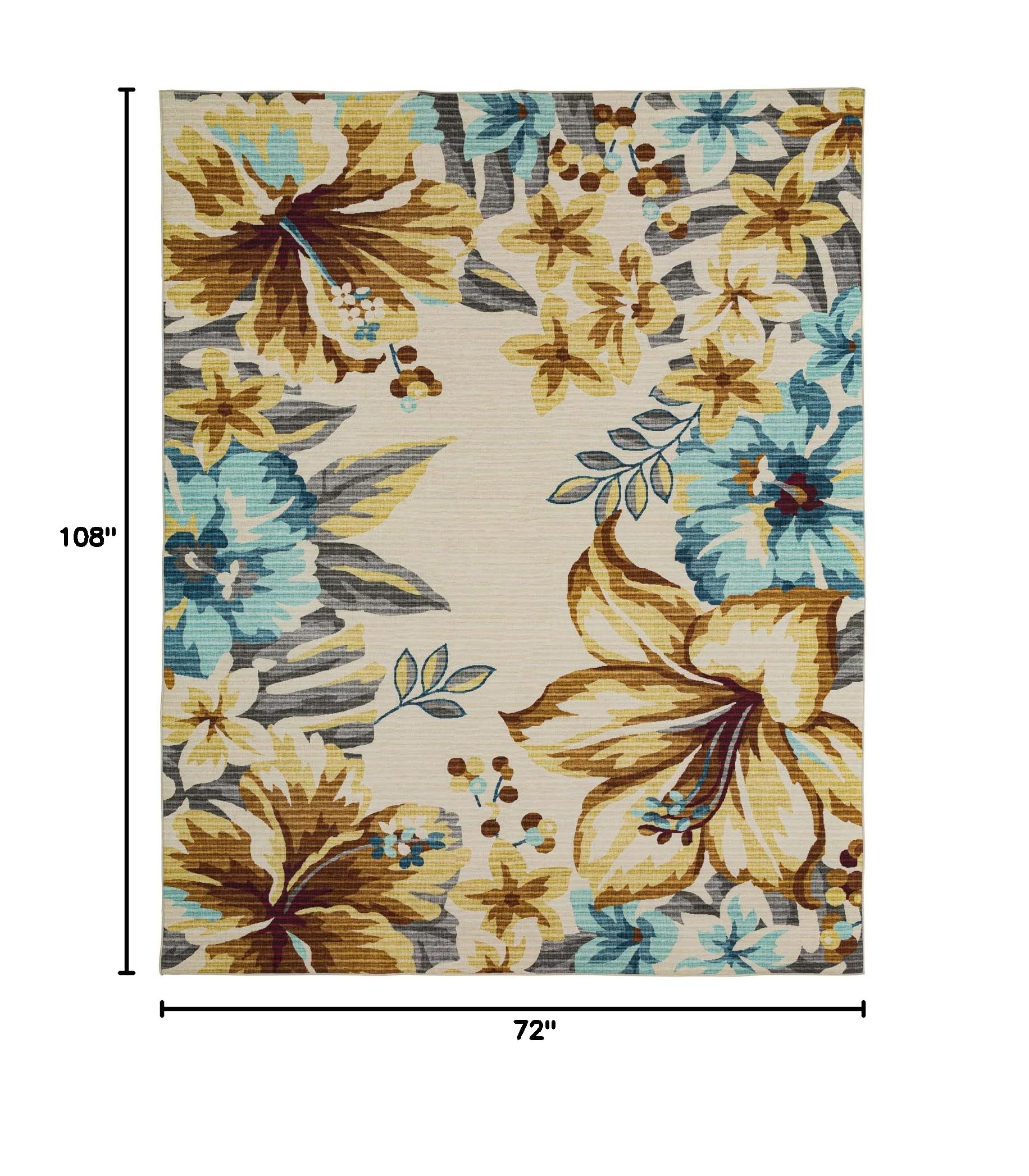 DECOMALL BLODWEN Indoor Outdoor Rugs - Floral Botanical Leaf Tropical Area Rug for Bedroom, Living Room, Deck, Backyard, Balcony, Patio - Yellow 6x9 Feet - Perfect for Boho Decor, Beach House Style & Summer Garden Parties