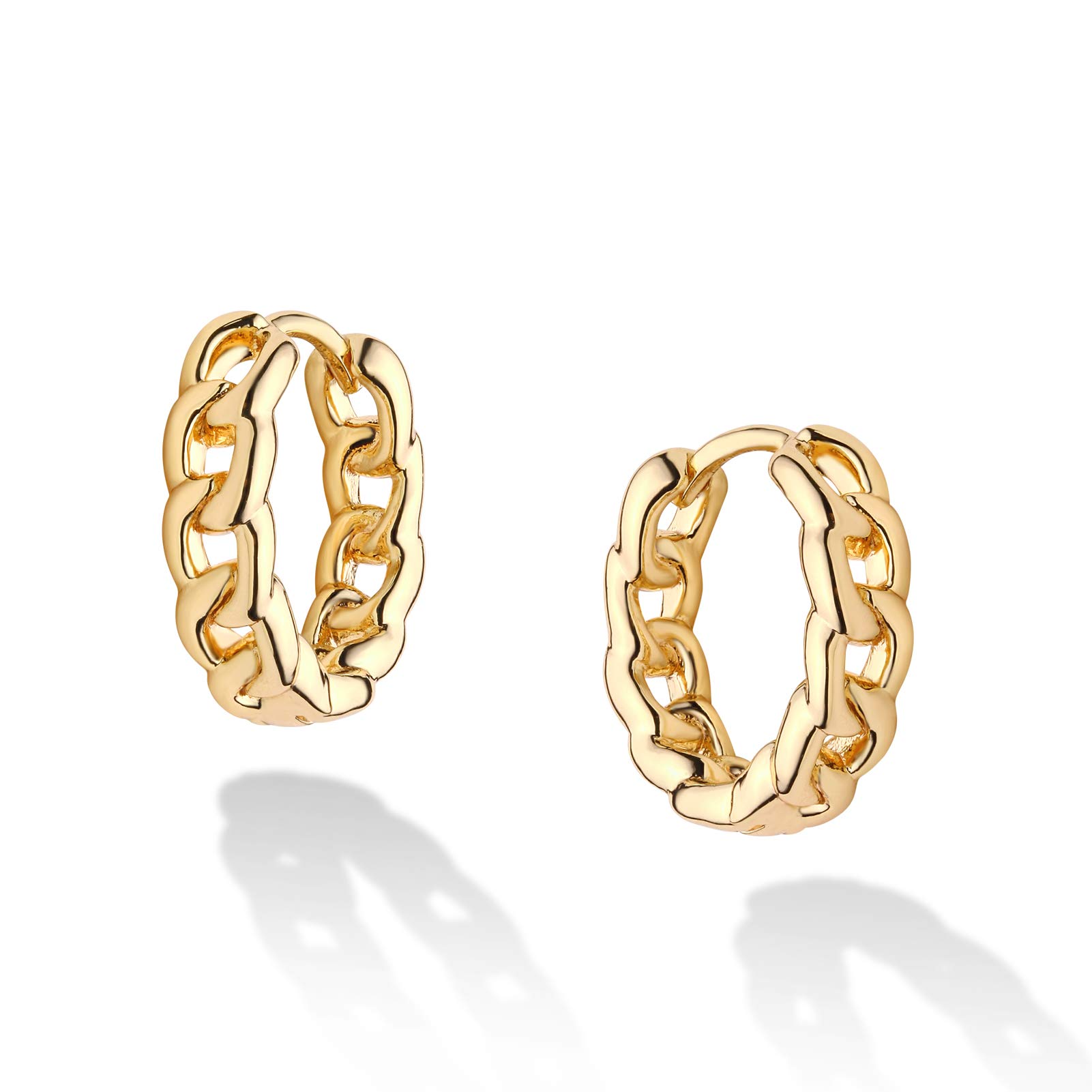 14K Gold Plated Huggie Hoop Earrings for Women - Hypoallergenic Twisted Chain Designer Jewelry | Everyday Wear, Date Night & Gift Giving