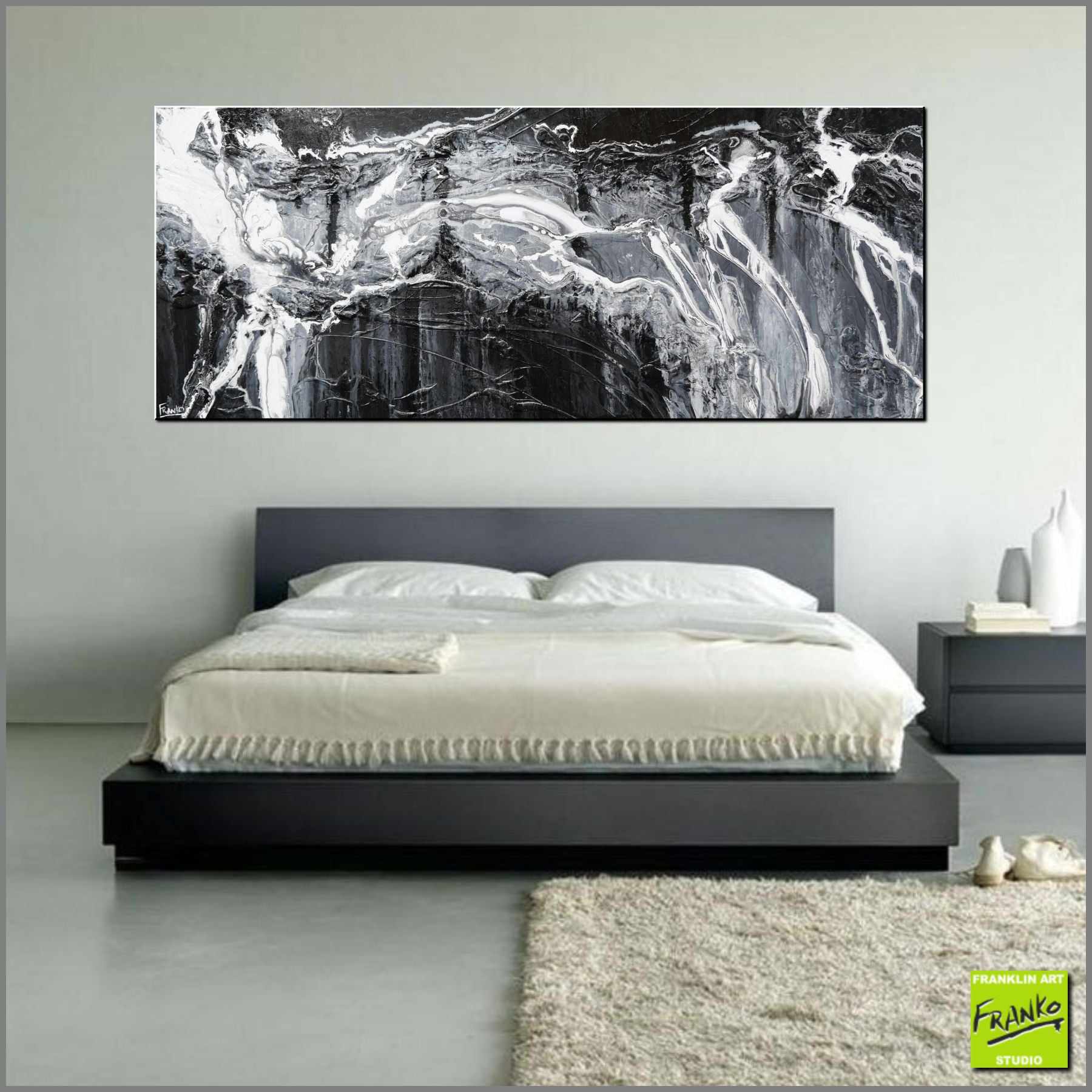 Black Woosh 200cm x 80cm Grey Black Textured Abstract Canvas Wall Art - Modern Large Painting for Living Room, Bedroom & Office Decor