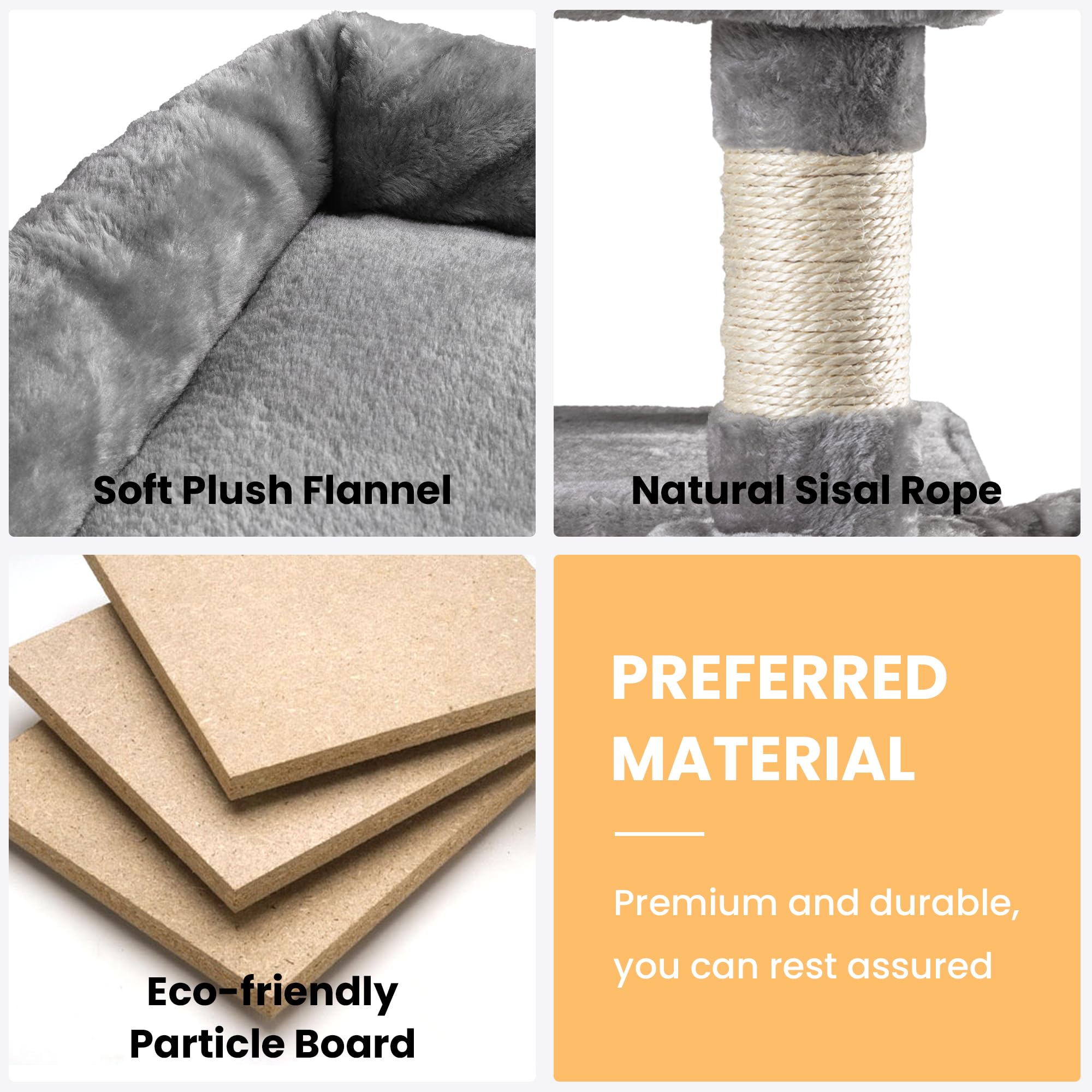 SHA CERLIN 68 Inches Multi-Level Large Cat Tree for Big Cats - Sturdy Cat Tower with Condo, Plush Perches, Sisal Scratching Posts & Hammocks - Grey - Perfect for Indoor Play, Climbing & Scratching Needs