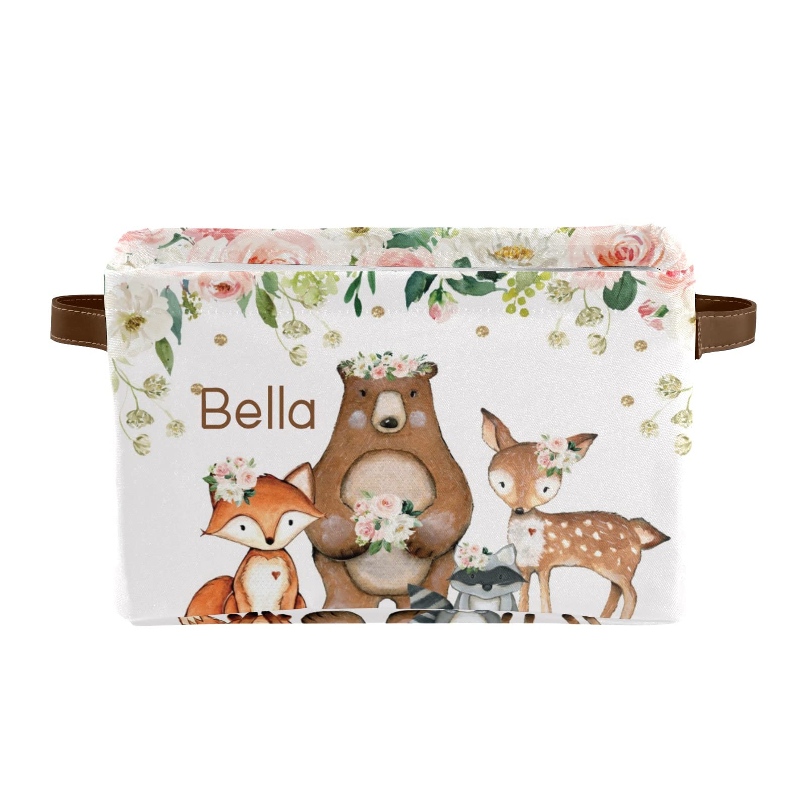 Personalized Pink Floral Animal Storage Basket with Name - 4 Pack Rectangular Storage Bins for Home, Kitchen, Nursery & Playroom Organization - Perfect for Toys, Blankets, Books & Room Decor