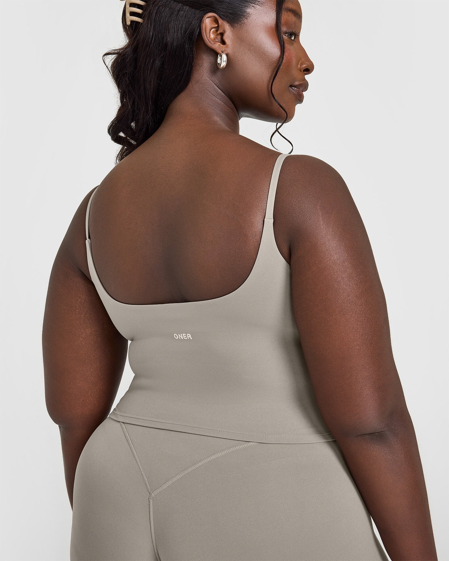SoftMotion™ Strappy Mid Vest with Built-in Bra Shelf in Warm Sand | Women's Activewear for Yoga, Running & Gym Workouts