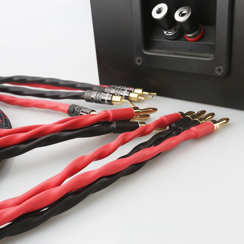 Premium HiFi Speaker Cable - Bi-Wire Banana Plug to Pin Audiophile Wire - 2m Length for Home Theater & Studio Sound Systems