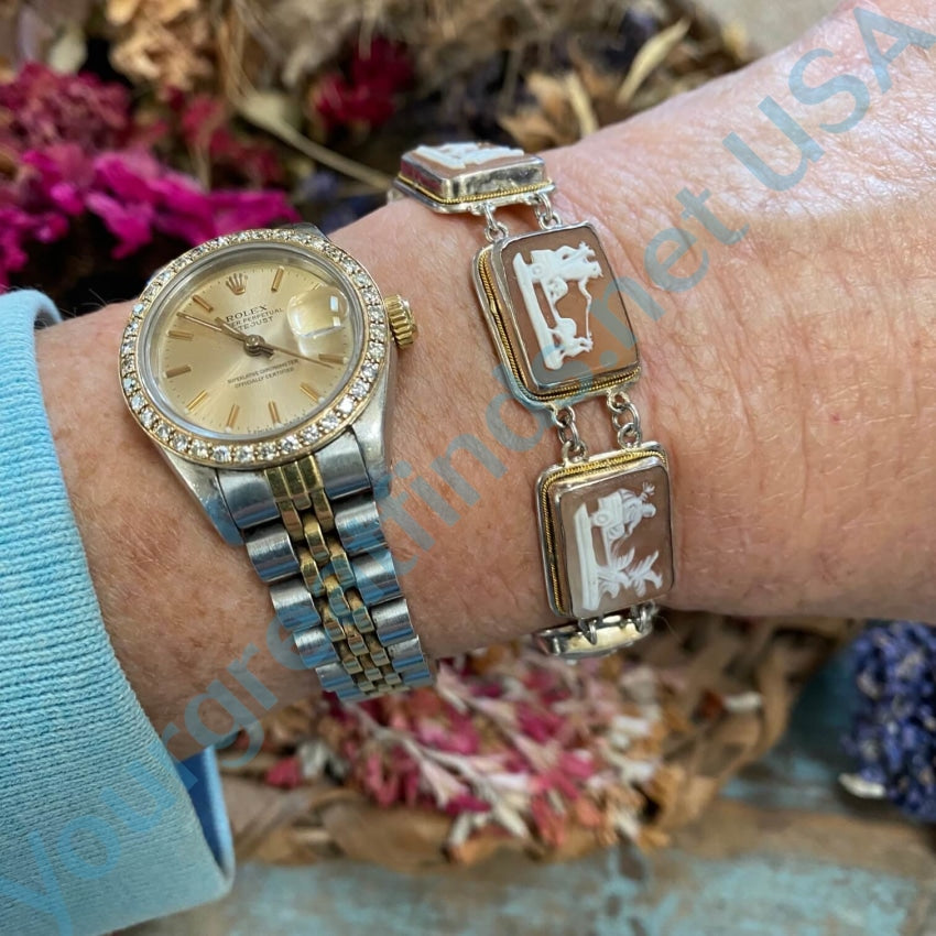Vintage 7 Cameo Sterling Silver Bracelet for Women - Elegant Antique Jewelry Gift for Birthday, Anniversary & Special Occasions