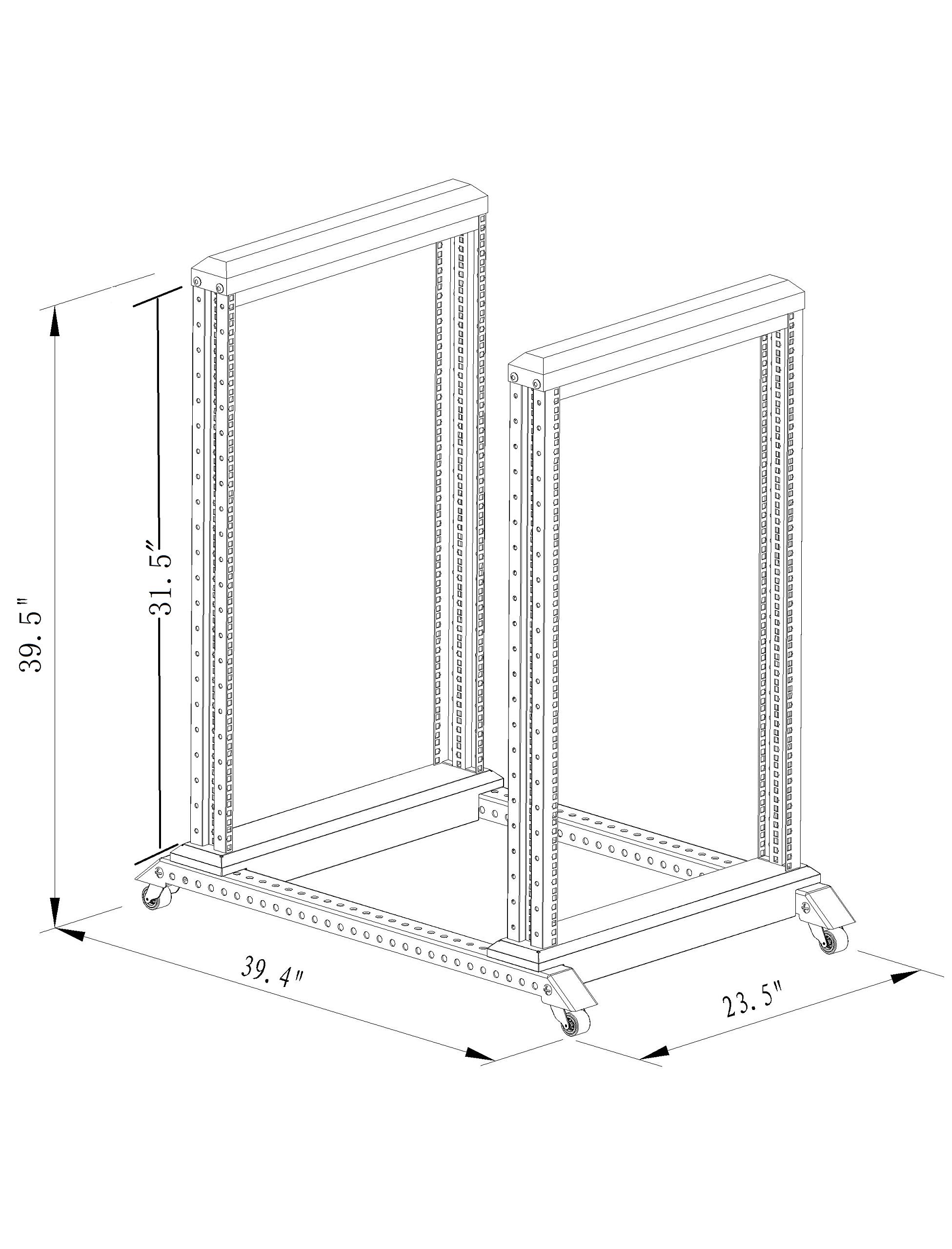 15U 4-Post Open Frame 19-Inch Server Rack - Heavy Duty Steel Audio Equipment Rack (31-Inch Depth) - Perfect for Data Centers, Home Studios & Network Installations