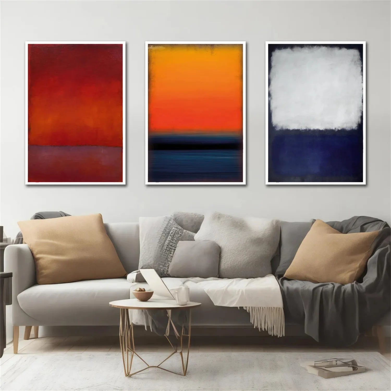 Abstract Tranquility Wall Art Set of 3 - Modern Canvas Paintings for Home & Office Decor - Perfect for Living Room, Bedroom, or Workspace