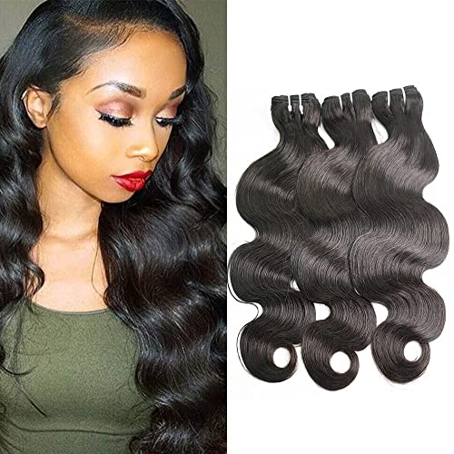 10A 100% Unprocessed Brazilian Virgin Human Hair Bundles - Body Wave 10/12/14 Inch Natural Black Hair Extensions for Styling & Volume | Perfect for Daily Wear, Parties & Special Occasions