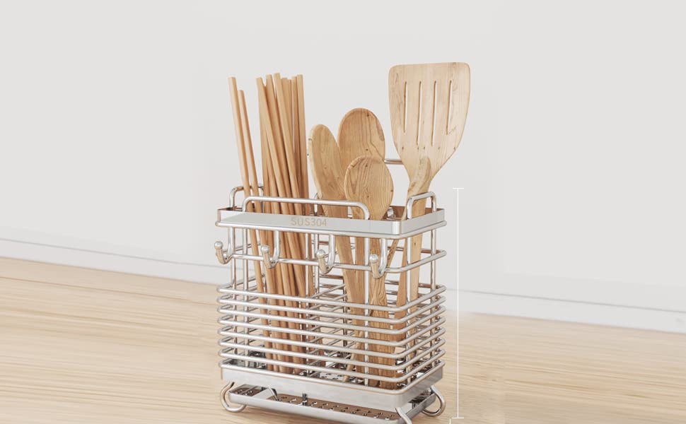 Premium 304 Stainless Steel Dish Drying Rack - 2-Tier Kitchen Utensil Holder with Hooks, Rustproof & No-Drill Design | Space-Saving Countertop Drainer for Plates, Cups & Cutlery | Ideal for Small Kitchens, Apartments & RVs