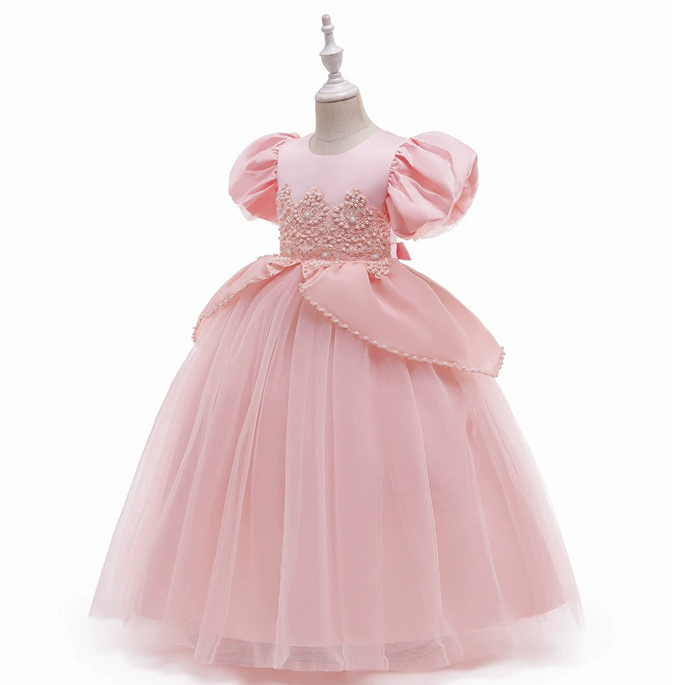 Pink Princess Round Floor Length Satin Flower Girl Dress - Perfect for Weddings, Birthday Parties & Special Occasions
