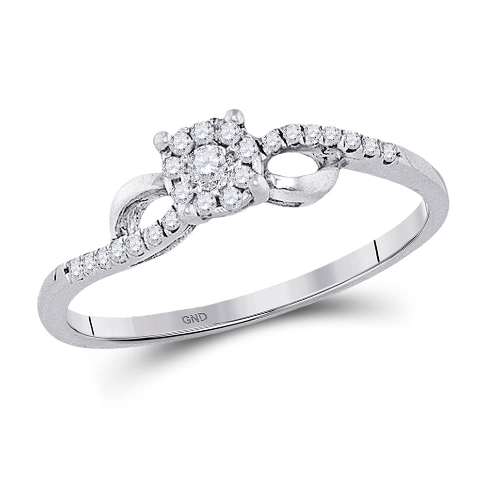 10K White Gold Women's Round Diamond Cluster Promise Ring - 1/10 CTTW - Perfect for Engagements, Anniversaries & Special Occasions
