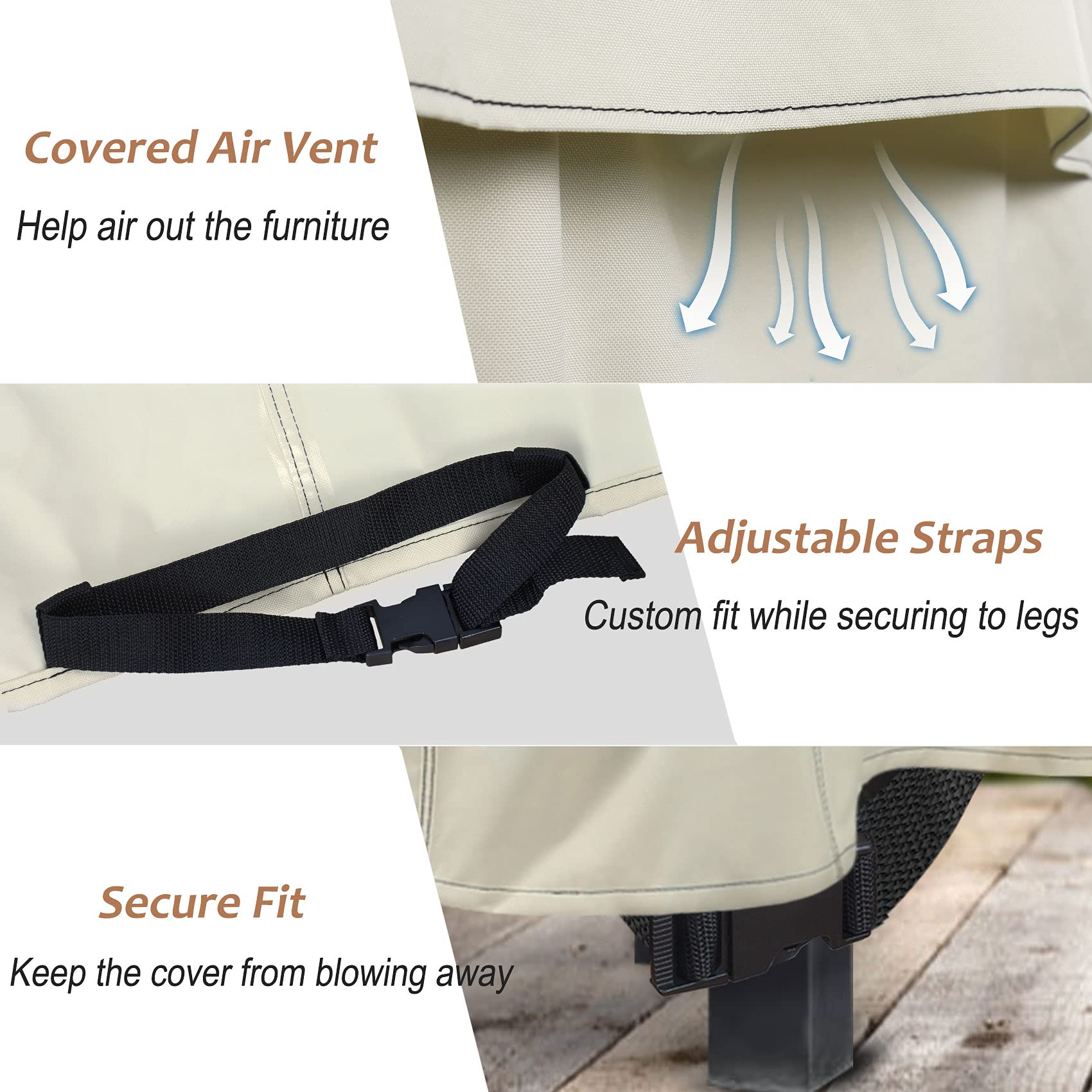NettyPro 34 Inch Waterproof 600D Heavy Duty Patio Chair Covers Set of 4 - Beige Outdoor Seat Protectors for Deck, Garden & Poolside Furniture