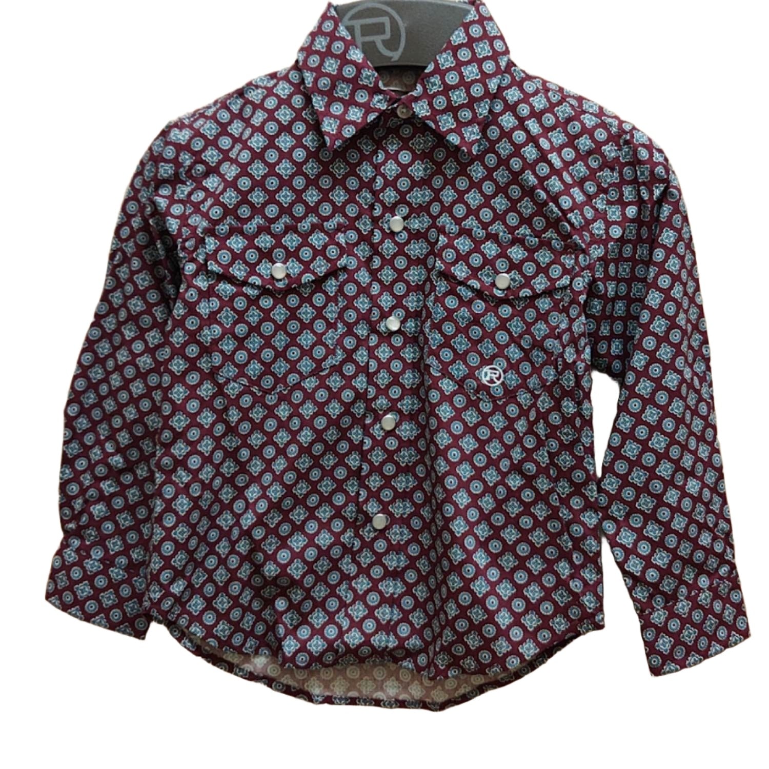 Roper Boys Amarillo Collection Western Shirt - Stylish Print Wine Shirt for Cowboy & Ranch Wear - Perfect for Rodeo, Horseback Riding & Country Fashion
