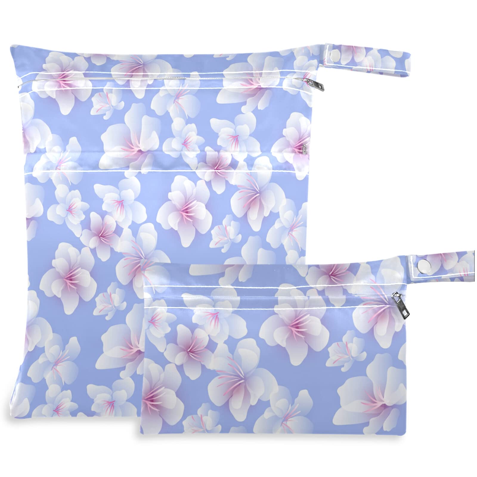 Visesunny Elegant Cherry Blossom 2-Piece Wet Bag Set - Waterproof Zippered Pockets, Washable & Reusable Diaper Organizer for Travel, Beach, Daycare | Perfect for Baby Essentials, Gym Clothes, Swimsuits & Toiletries Storage