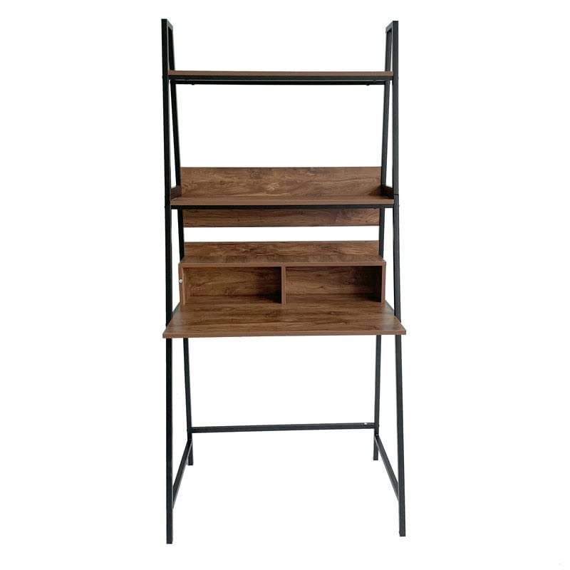 Modern Computer Desk with Shelves - Brown Rectangular Particle Board Workstation, Powder Coated for Durability | Perfect for Home Office, Gaming Setup & Study Room