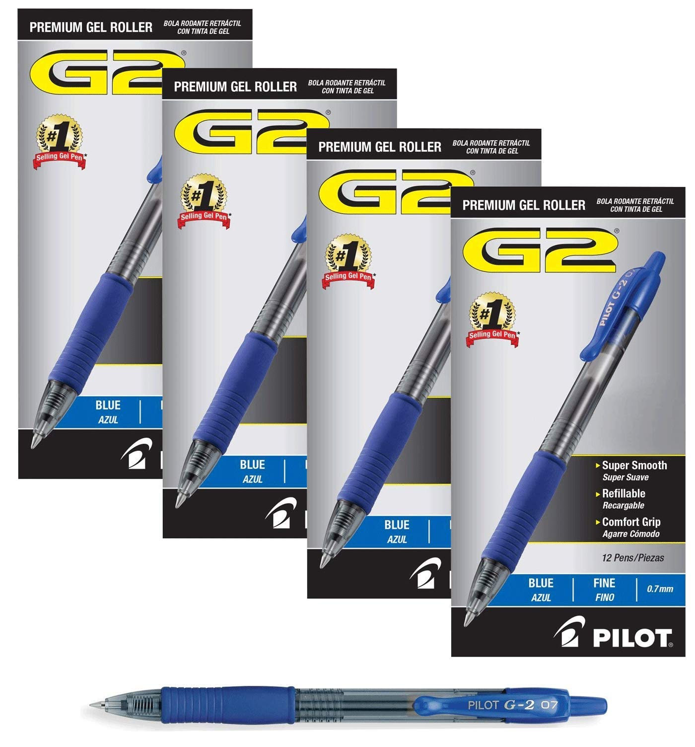 PILOT G2 Premium Refillable Retractable Gel Pens - Fine Point 0.7mm Black Ink - 48-Pack Blue Barrel - Smooth Writing for Office, School & Note Taking