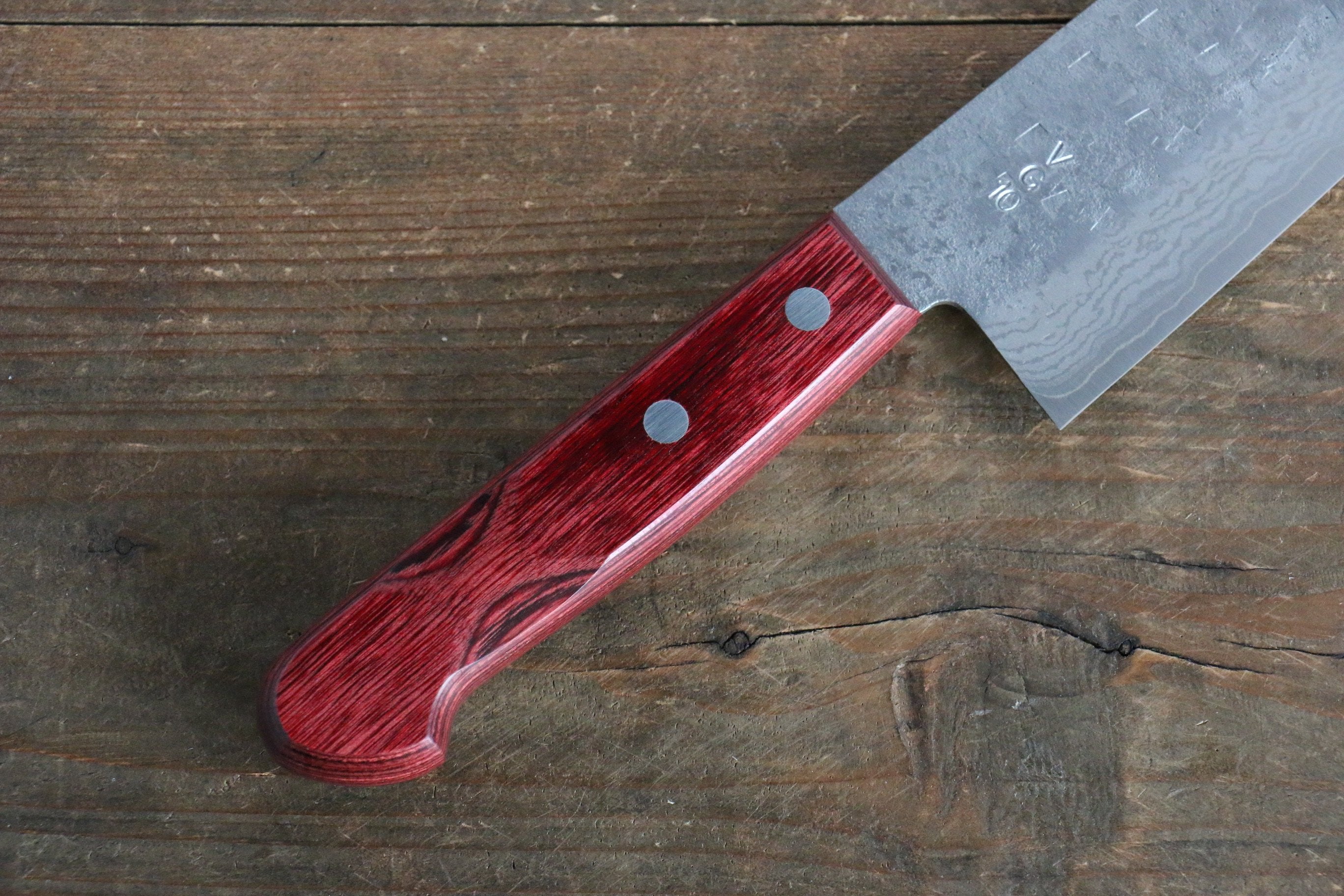 VG10 Hammered Damascus Santoku Knife 7 Inch - Japanese Chef Knife with Red Pakkawood Handle - Perfect for Slicing, Dicing & Chopping Vegetables, Meat & Fish
