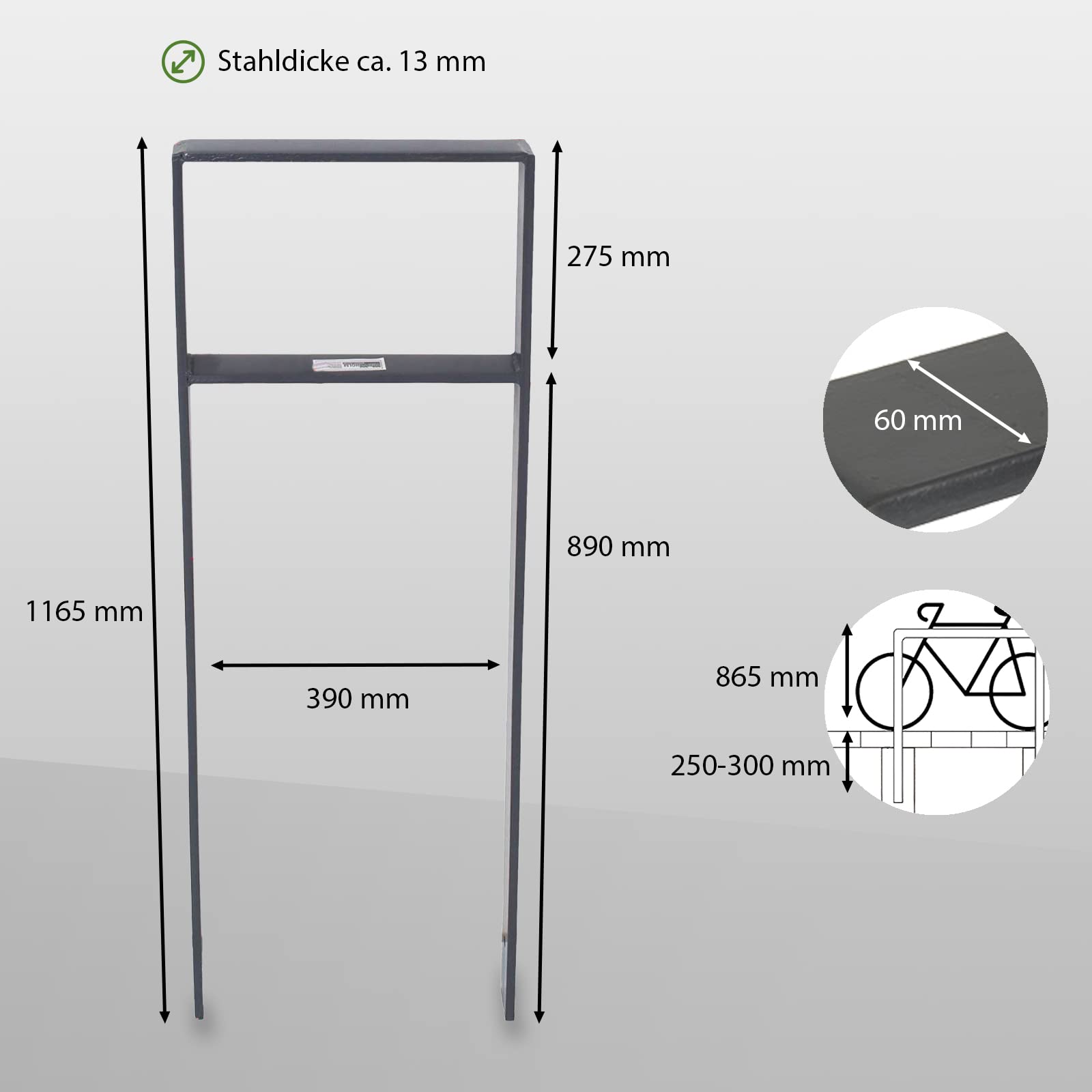 2-Pack Bike Parking Stand 1165x390mm Flat Steel for Concrete Installation | Bicycle Rack, Tree Guard, Lean-to Stand for Secure Bike Parking in Gardens, Parks & Public Spaces