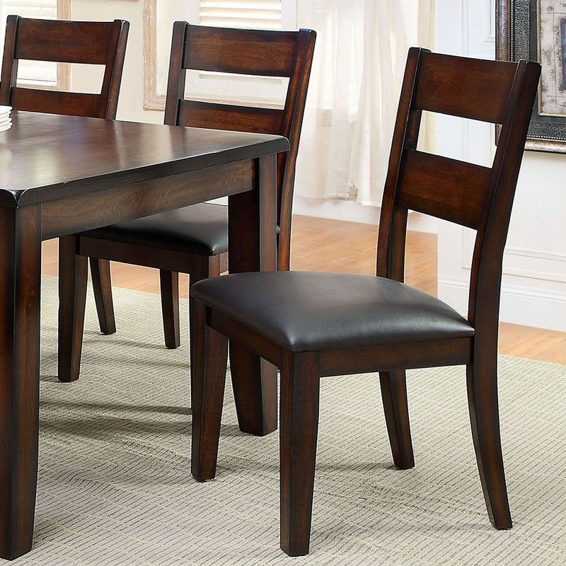 Dark Cherry Finish Solid Wood Transitional Style Kitchen Dining Chairs Set of 2 - Bold & Sturdy Design with Padded Leatherette Seats - Perfect for Dining Room, Kitchen Island, or Breakfast Nook