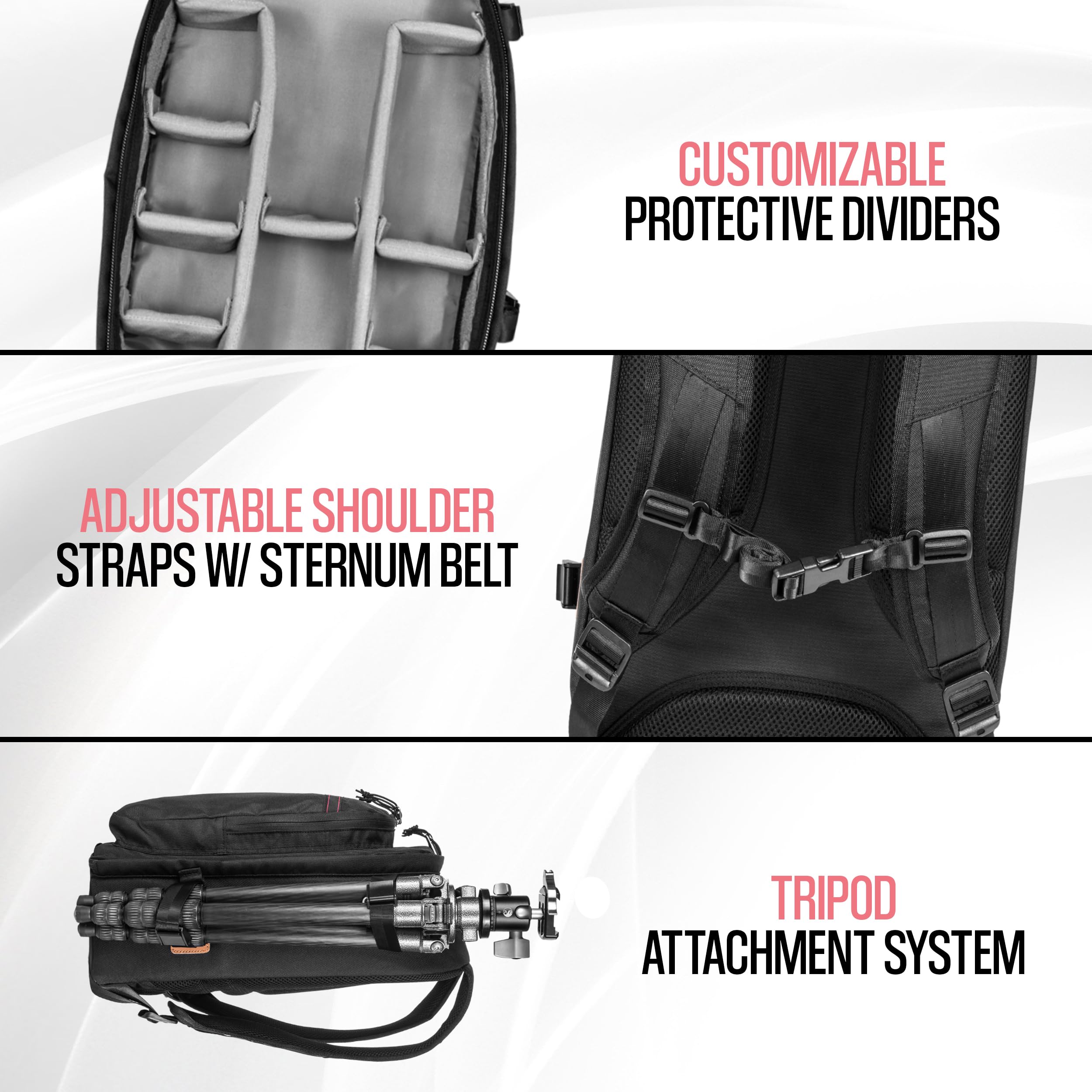Tamrac Pasadena DSLR Camera Backpack for Photographers - Professional Photography Bag with Laptop Compartment & Tripod Holder - Travel Camera Case for DSLR, Mirrorless Cameras & Accessories - Perfect for Outdoor Shooting, Travel & Daily Photography (Black)
