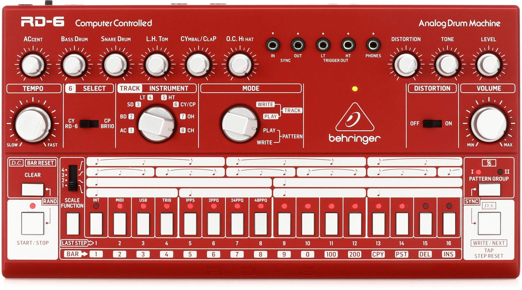 Behringer RD-6 Analog Drum Machine with Classic 808 Sounds - Professional Electronic Drum Machine for Music Production, Live Performance & Studio Recording - Perfect for Beat Makers, DJs & Electronic Musicians (Red)