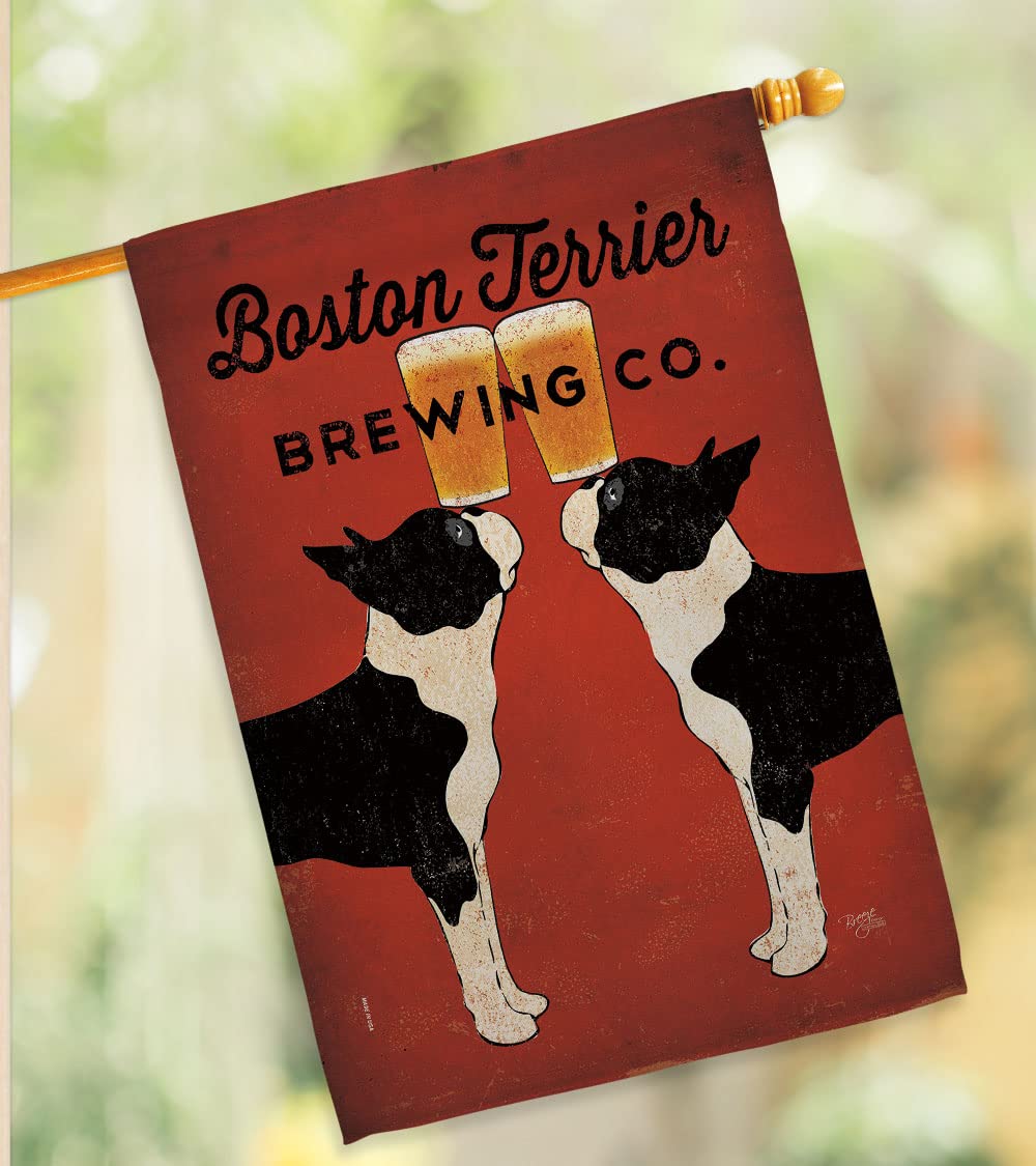 Boston Terrier Brewing Flag Set - House & Garden Decor for Pet Lovers