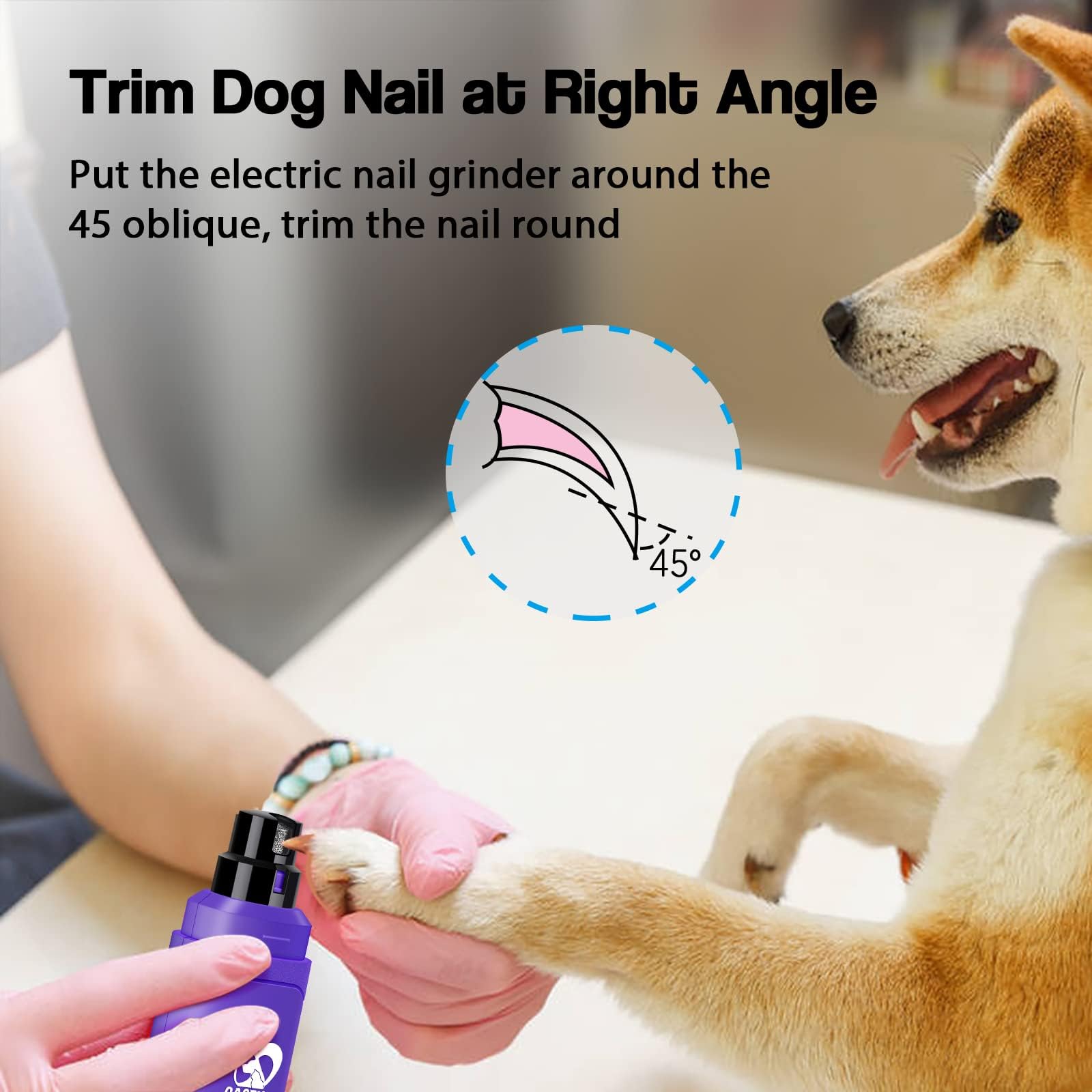 Casfuy Upgraded Dog Nail Grinder - Professional 2-Speed Electric Pet Nail Trimmer for Small, Medium & Large Dogs & Cats | Rechargeable, Painless Paws Grooming & Smoothing | Perfect for Home Grooming & Pet Spa Days (Purple)