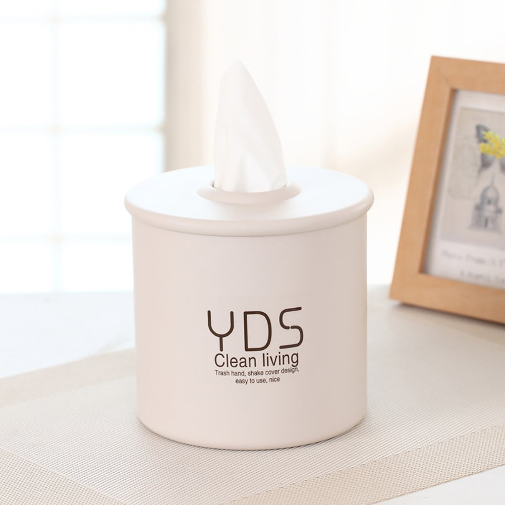 Plastic Tissue Paper Holder - Cylindrical Toilet Paper Storage Box for Bathroom, Kitchen & Office Organization