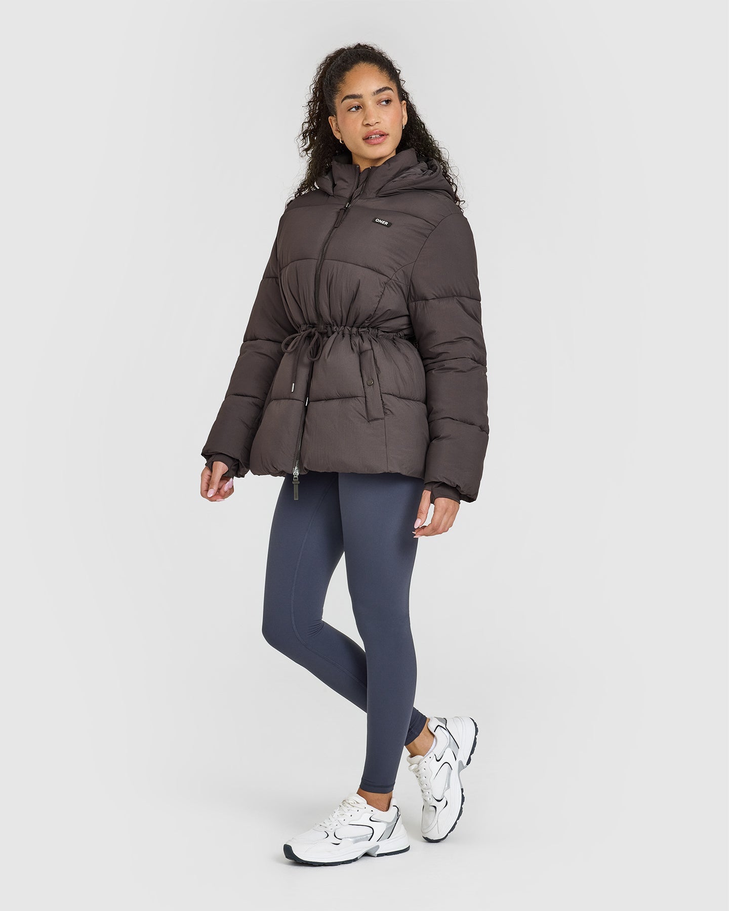 Truffle Brown Mid Length Puffer Jacket for Women - Warm Winter Coat with Hood, Lightweight Insulated Outerwear for Cold Weather - Perfect for Snowboarding, Skiing & Outdoor Activities