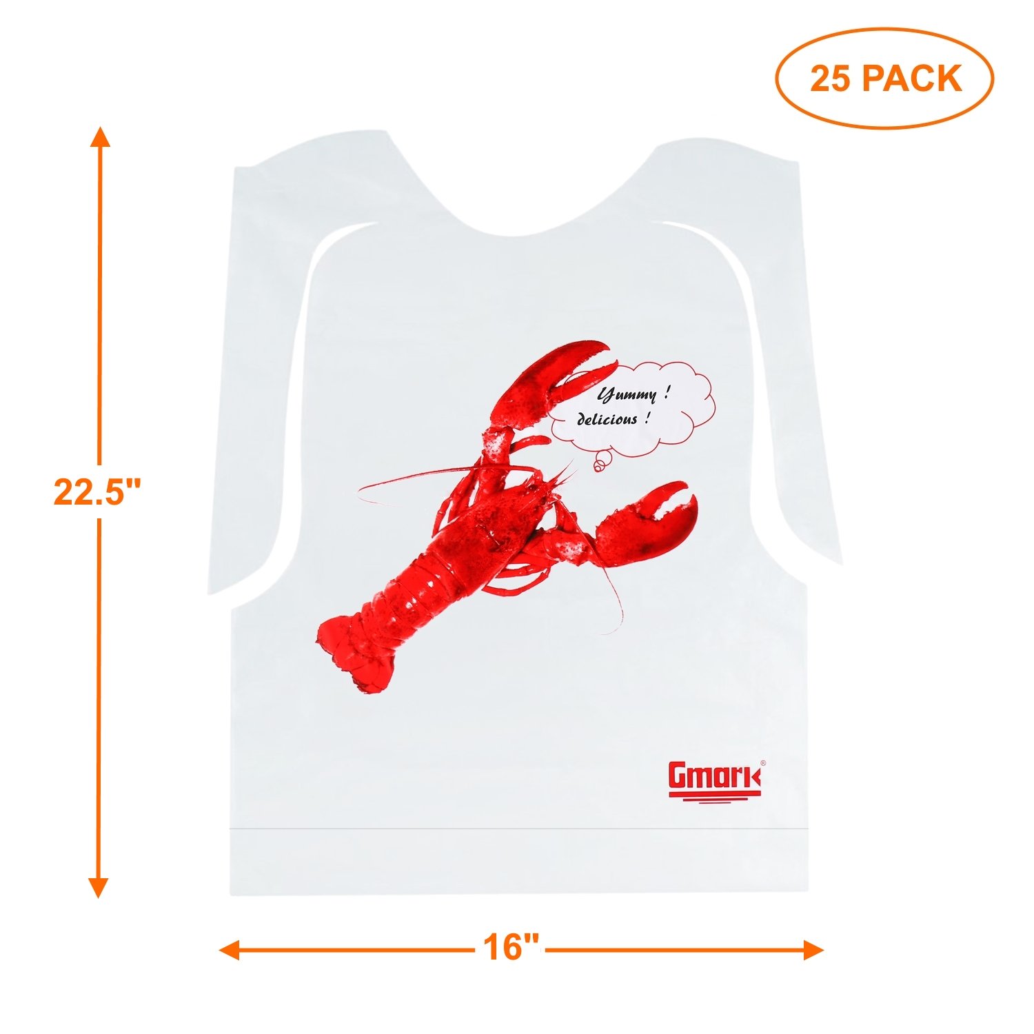 Gmark 25 Pack Disposable Plastic Lobster Bibs - Waterproof Crawfish & Crab Feast Bibs for Adults & Kids - Keep Clothes Clean - Perfect for Seafood Restaurants, Lobster Boils, Crab Feasts & Crawfish Parties (GM1066) - Ideal for Outdoor BBQs, Family Gatherings & Seafood Festivals