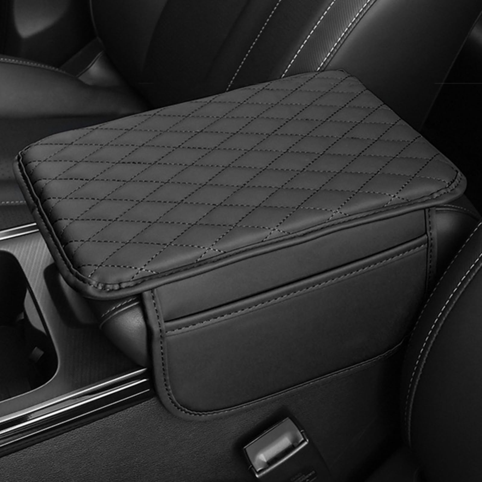 Universal Car Center Console Cover - Microfiber Leather Armrest Protector with 2 Storage Pockets, Fits Most Vehicles & SUVs (Black) | Premium Car Interior Accessories for Comfort & Organization