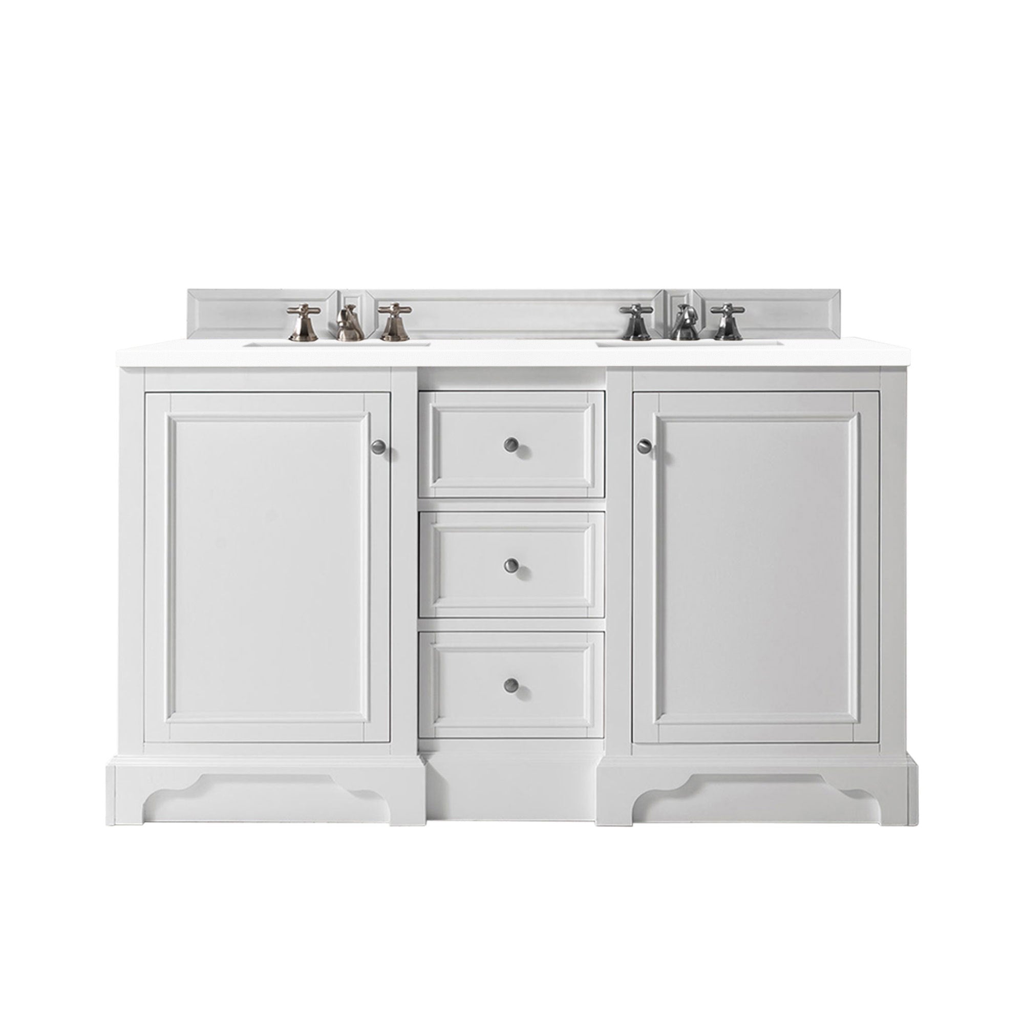 De Soto 60 Inch Double Vanity with 3CM Classic White Quartz Top - Bright White Bathroom Vanity for Modern & Traditional Homes, Perfect for Master Bathrooms & Guest Suites