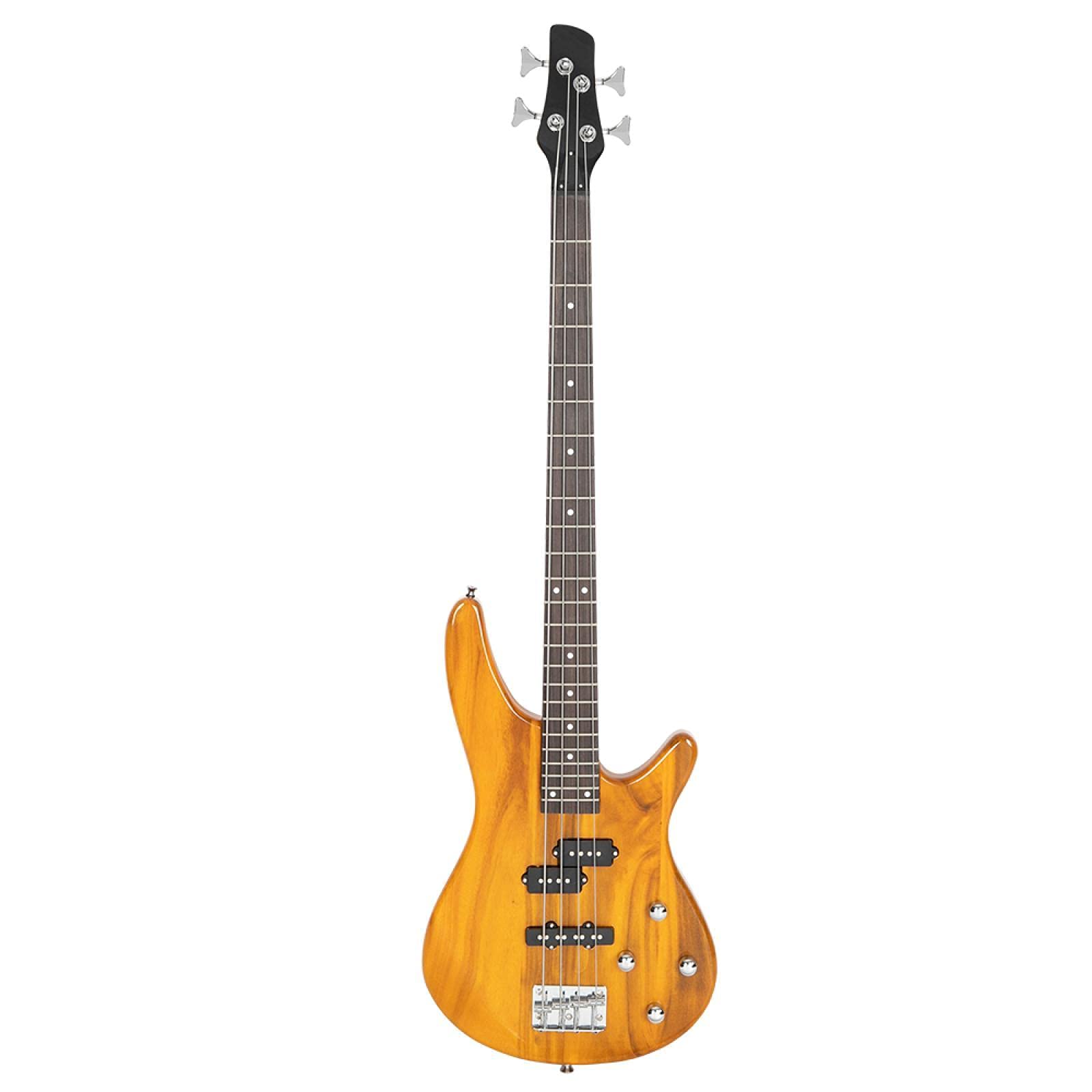 LEADZM Stylish Transparent Yellow IB Bass Guitar with Power Line & Wrench Tool - Perfect for Live Performances, Studio Recording & Music Practice