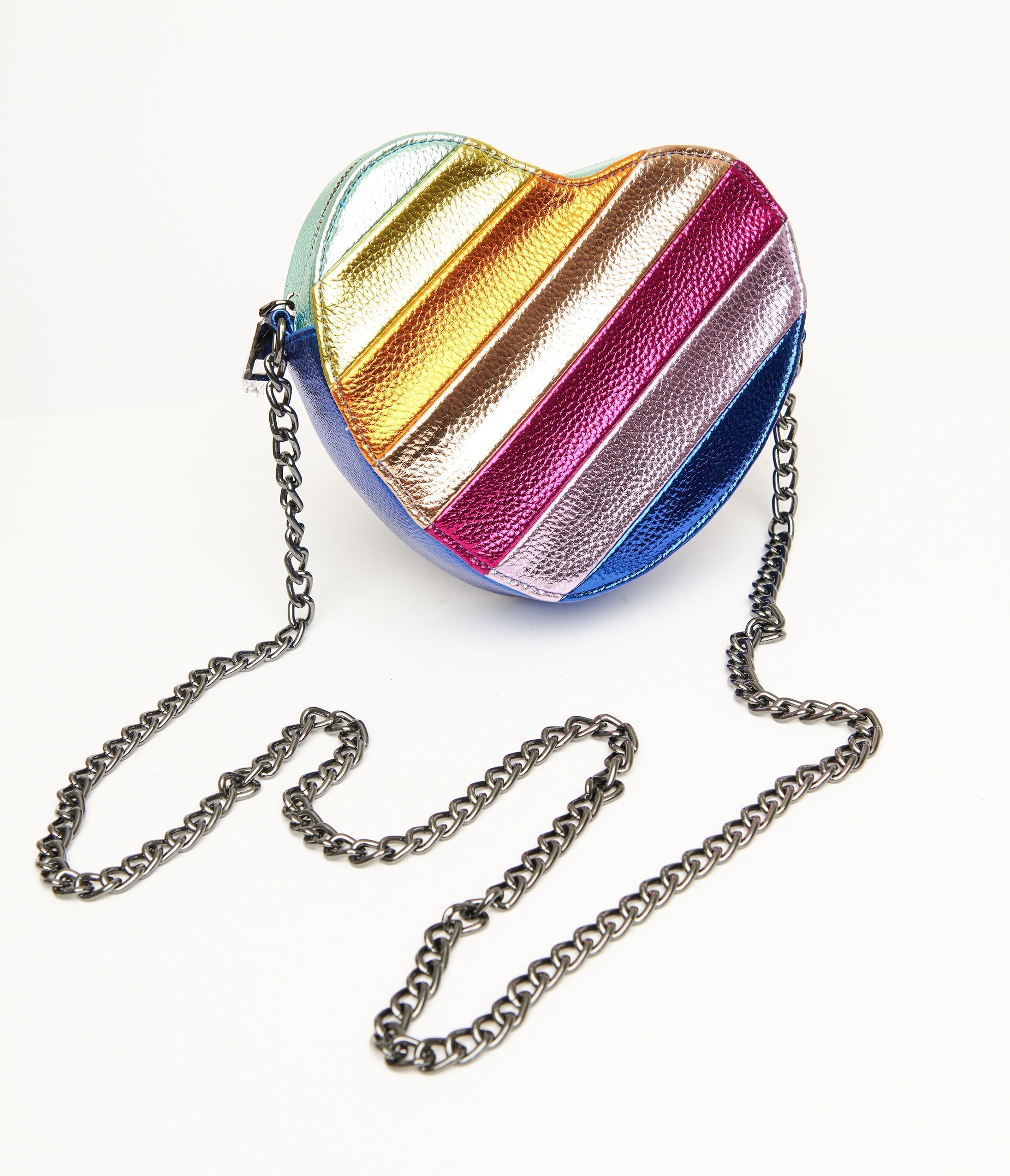 Metallic Rainbow Heart Leatherette Crossbody Bag for Women - Stylish Vegan Leather Purse with Adjustable Strap, Perfect for Date Night, Parties & Everyday Use