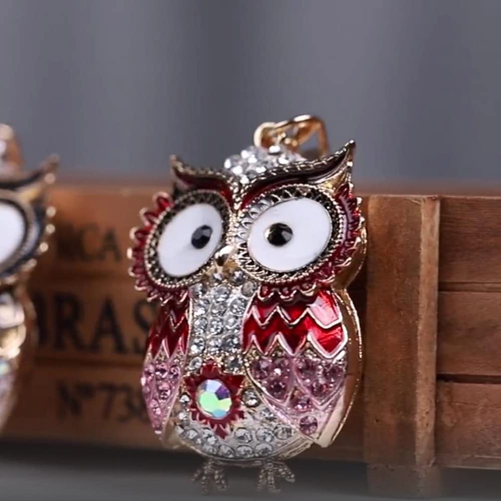 Owl Crystal Keychain - Stylish Car Keyring & Bag Pendant for Women - Alloy Handbag Accessory - Red | Perfect Gift for Birthday, Christmas & Daily Use