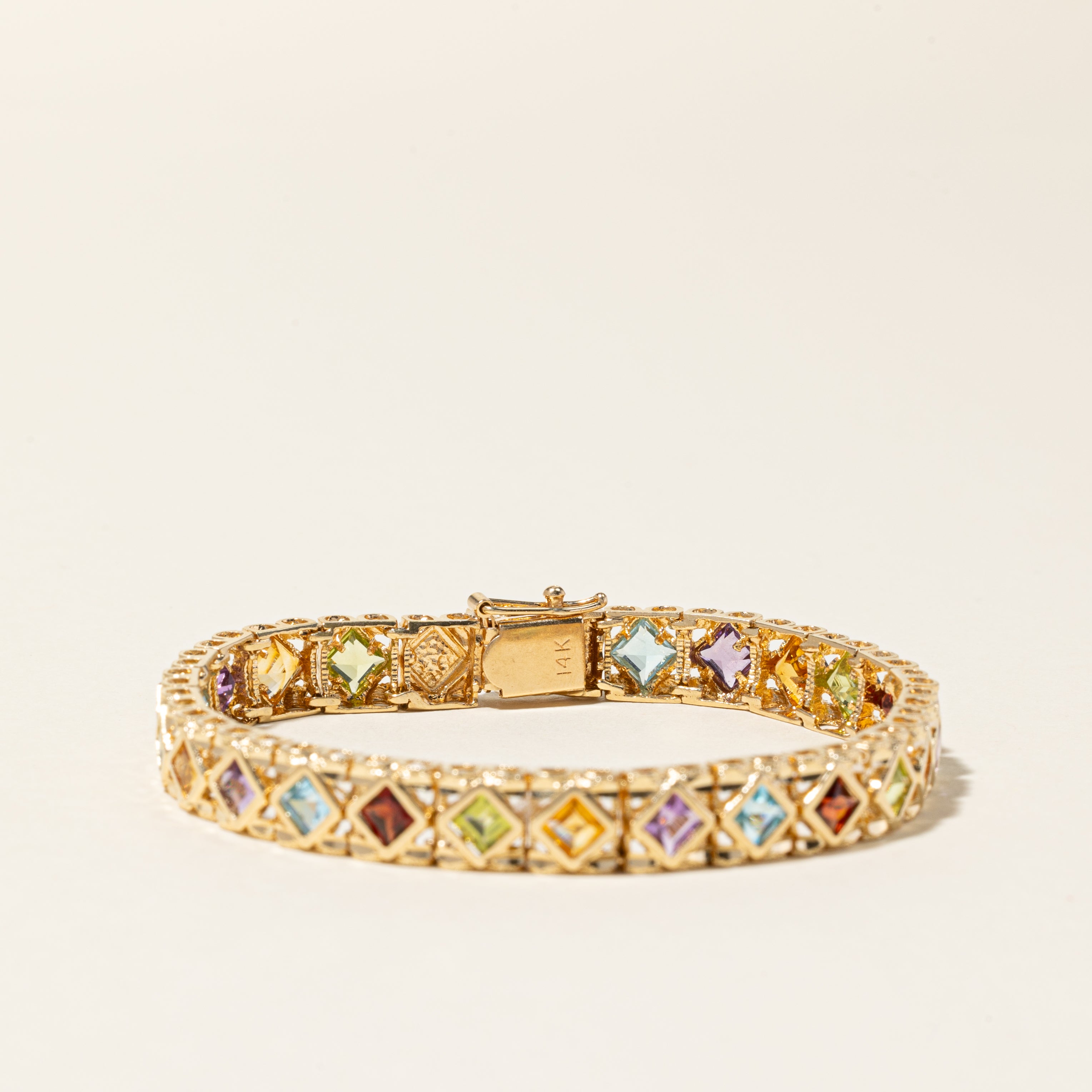 14K Yellow Gold Multi Gemstone Bracelet for Women - 6.9ctw Natural Gemstones, 7 Inches Adjustable Length, Elegant Gift for Anniversary, Birthday & Special Occasions | Perfect for Parties, Weddings & Everyday Wear