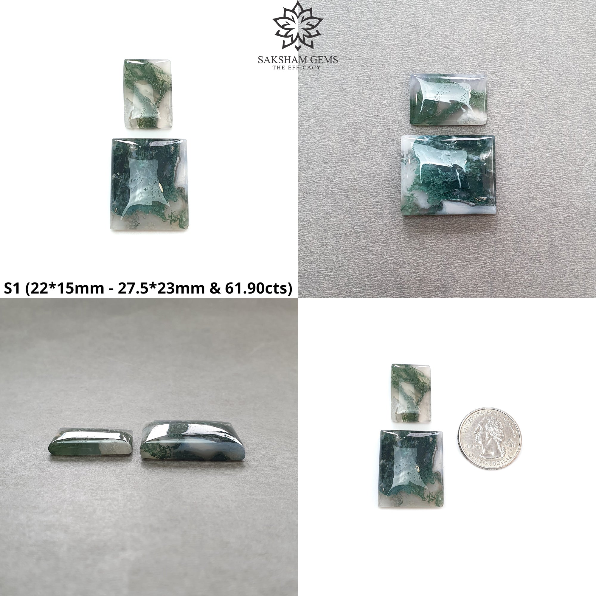 Natural Untreated Botswana & Moss Agate Labradorite Gemstone Cabochon - Bi-Color Cushion Round Shape 2pc Set for Jewelry Making, Wire Wrapping & Healing Crystals